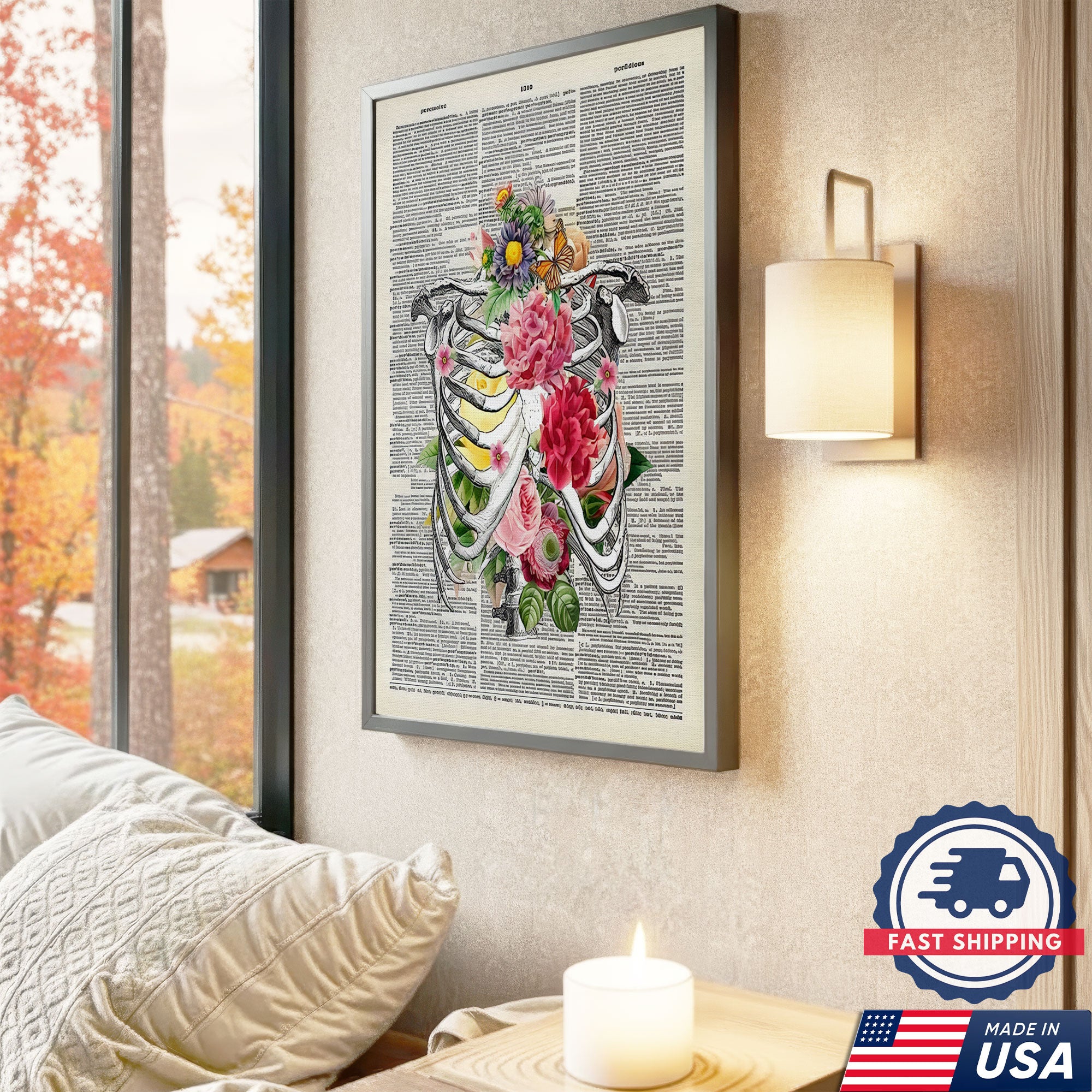 Floral Human Anatomy Nurse Canvas Wall Art, Medical Office Decor