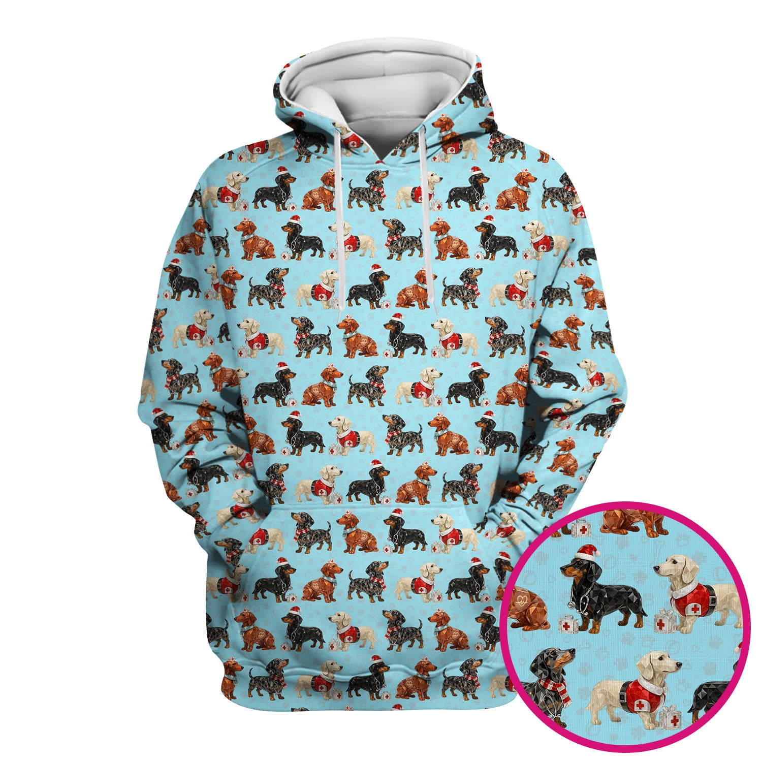 Funny Dachshund Christmas Dog Nurse Scrub Top, Holiday Puppy Medical Uniform Shirt For Nursing