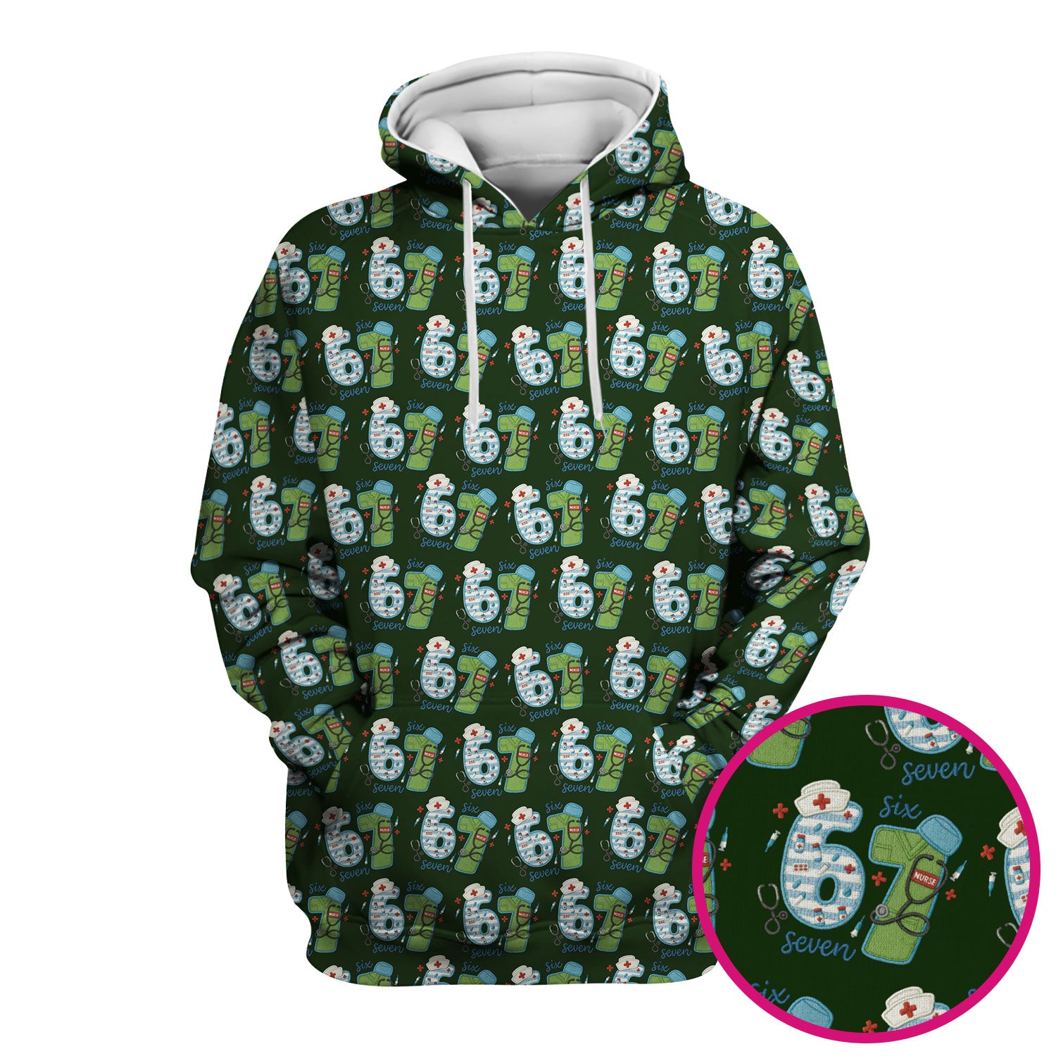 Nurse Six Seven Pattern Scrub Top, Cute Medical Number Print Shirt for Nursing Professionals