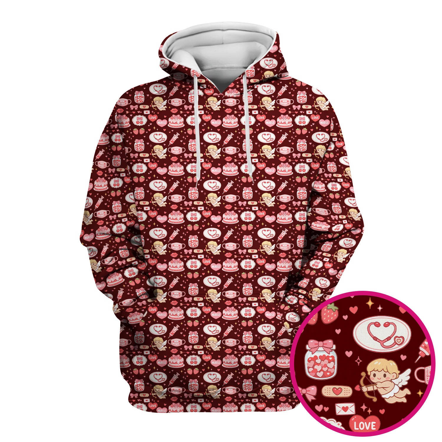 Cupid Nurse Scrub Top, Cute Love Medical Pattern Shirt For Valentine, Breathable Fabrics Nursing Uniform