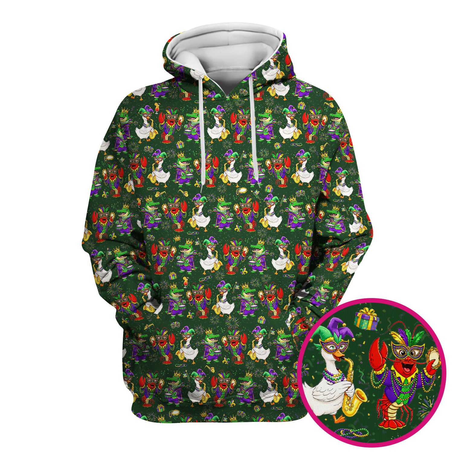 Crawfish And Duck Carnival Scrub Top, Mardi Gras Parade Pattern Nurse Shirt, Breathable Fabrics Nursing Uniform