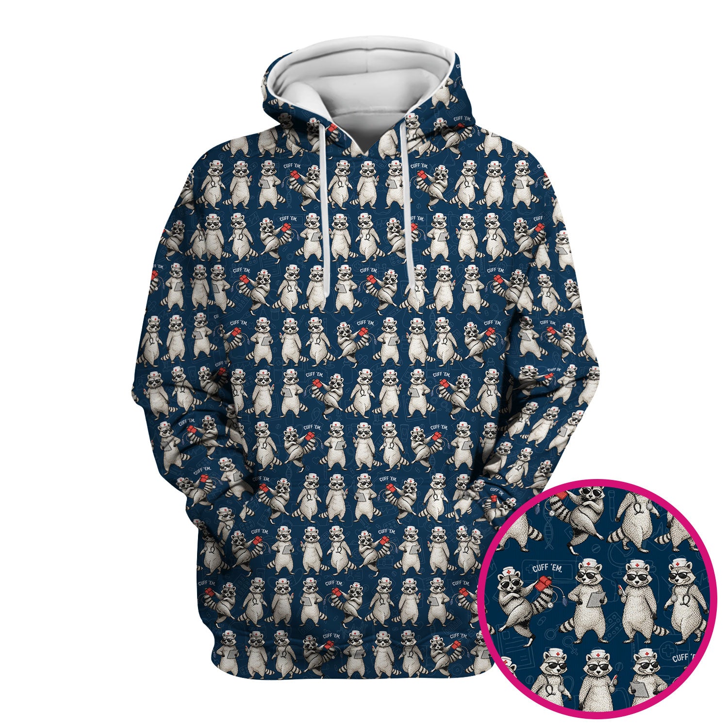 Funny Raccoon Nurse Pattern Scrub Top, Comfortable Scrubs For Nurses