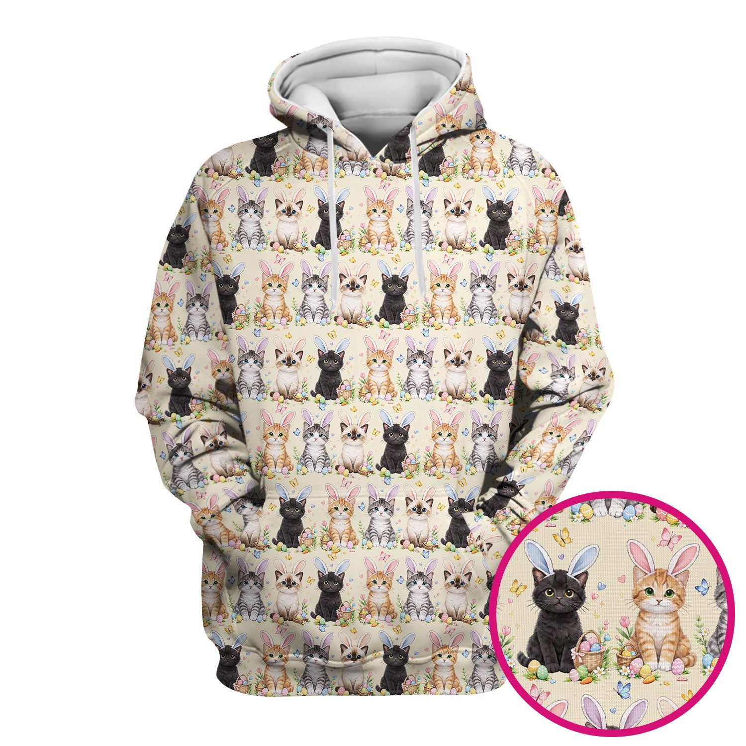 Easter Kitten Bunny Ears Pattern Scrub Top, Comfortable Scrubs for Nurses