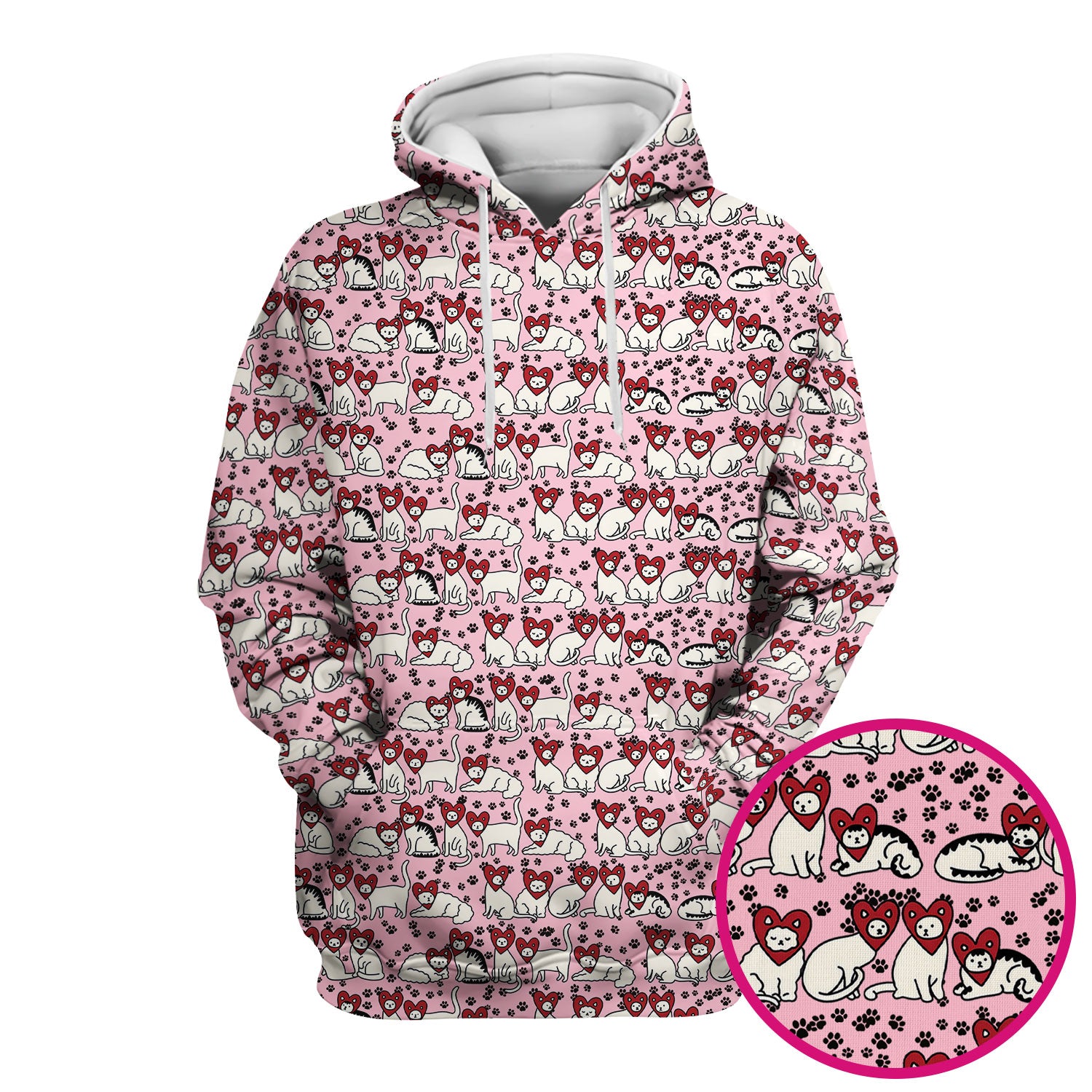 Cute Cat Heart Pattern Scrub Top, Funny Cat Scrub Shirt For Nurses, Breathable Fabrics Nursing Uniform