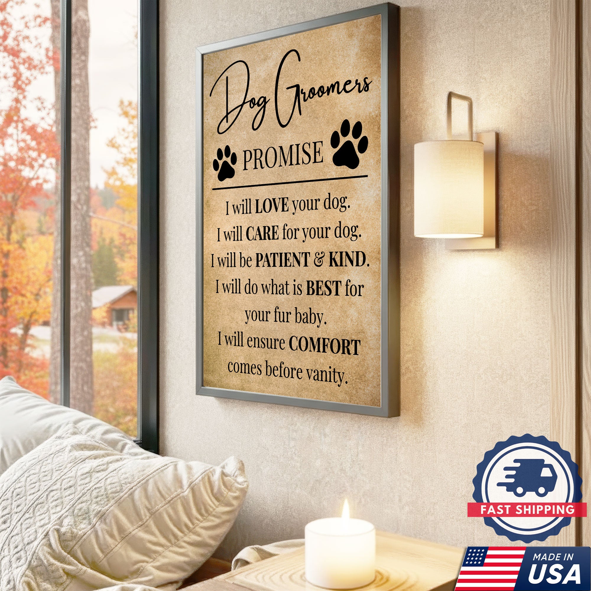 Dog Groomers Promise Inspirational Canvas, Dog Lover Wall Art, Pet Groomer Gift