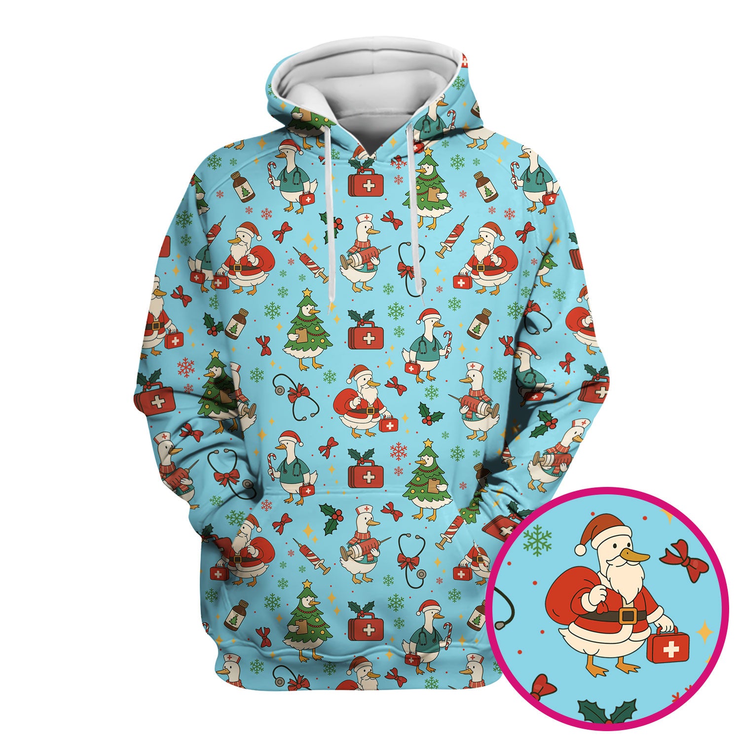 Funny Christmas Duck Nurse Scrub Top - Cute Santa Pattern Holiday Shirt for Women - Festive Nursing Outfit Gift for RN LPN CNA