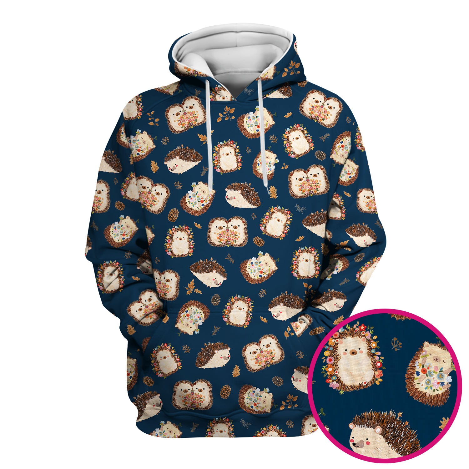 Cute Hedgehog Floral Scrub Top, Breathable Fabrics Nursing Uniform