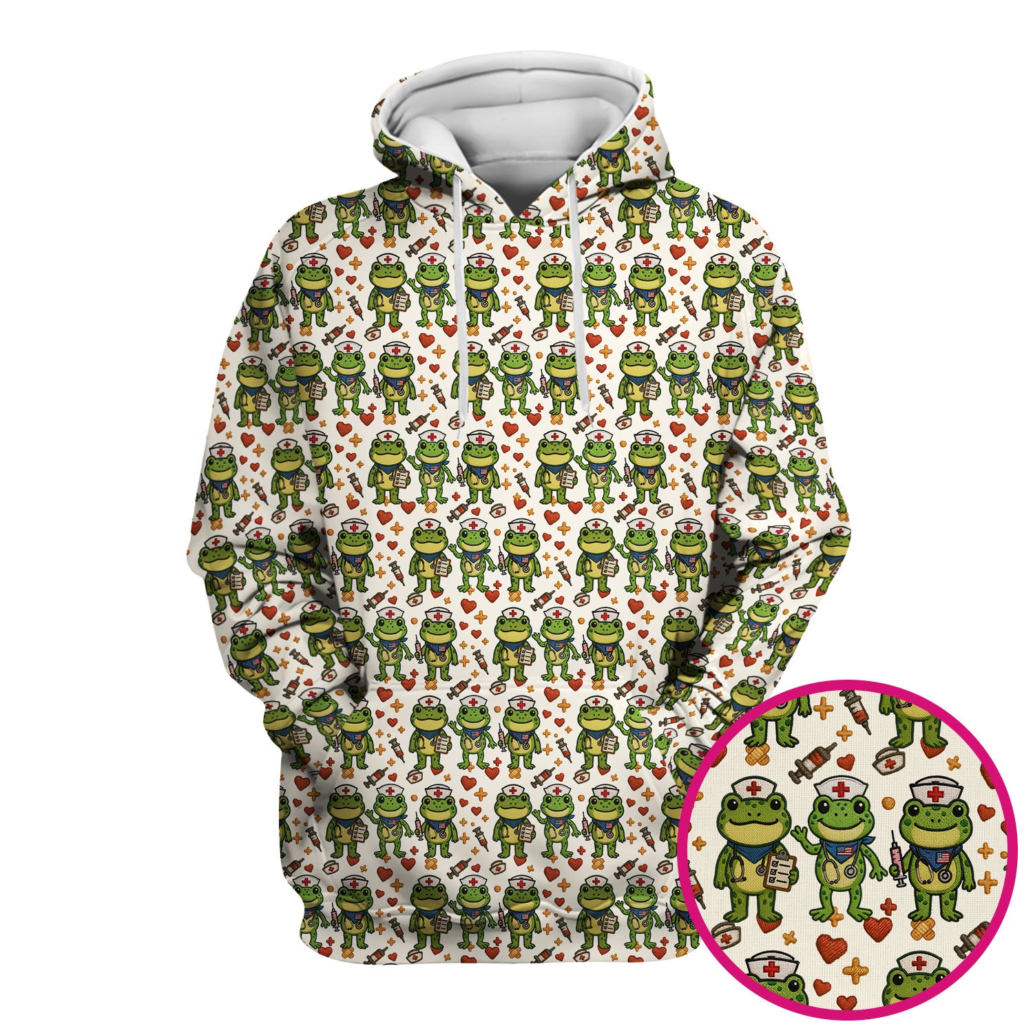 Frog Pattern Scrub Top, Cute Frog Scrub Shirt, Breathable Fabrics Nursing Uniform