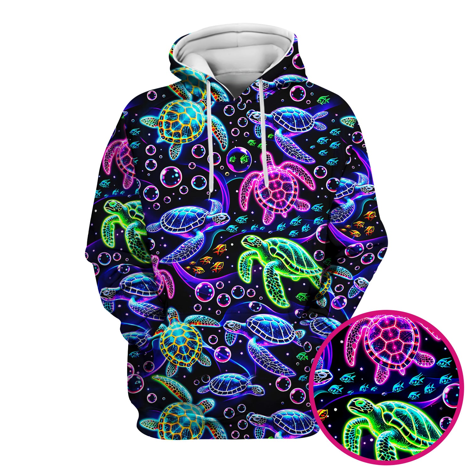 Neon Sea Turtle Swimming Bubble Ocean Scrub Top, Breathable Fabrics Nursing Uniform