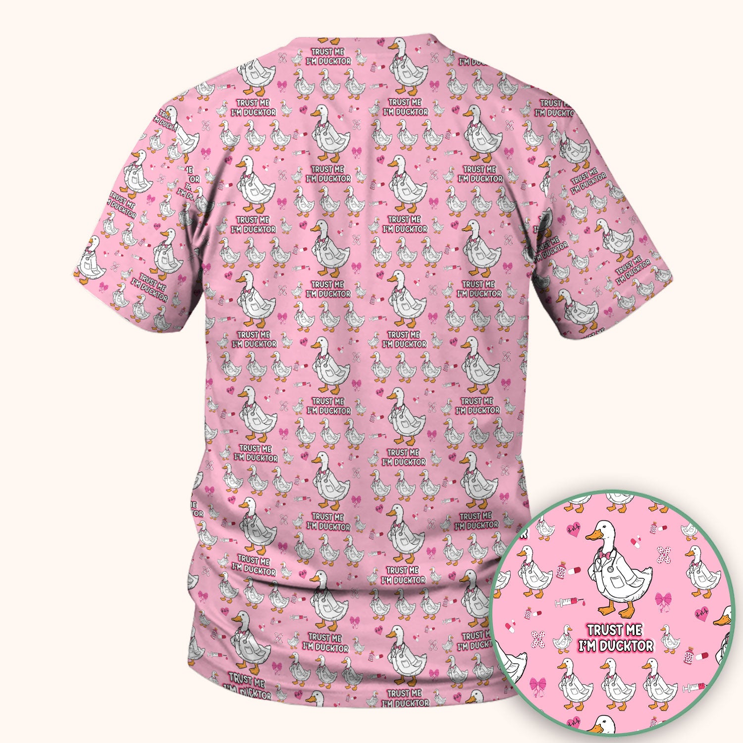 Trust Me I'm Ducktor Scrub Top, Funny Duck Pattern Scrub Shirt, Breathable Fabrics Nursing Uniform For Women