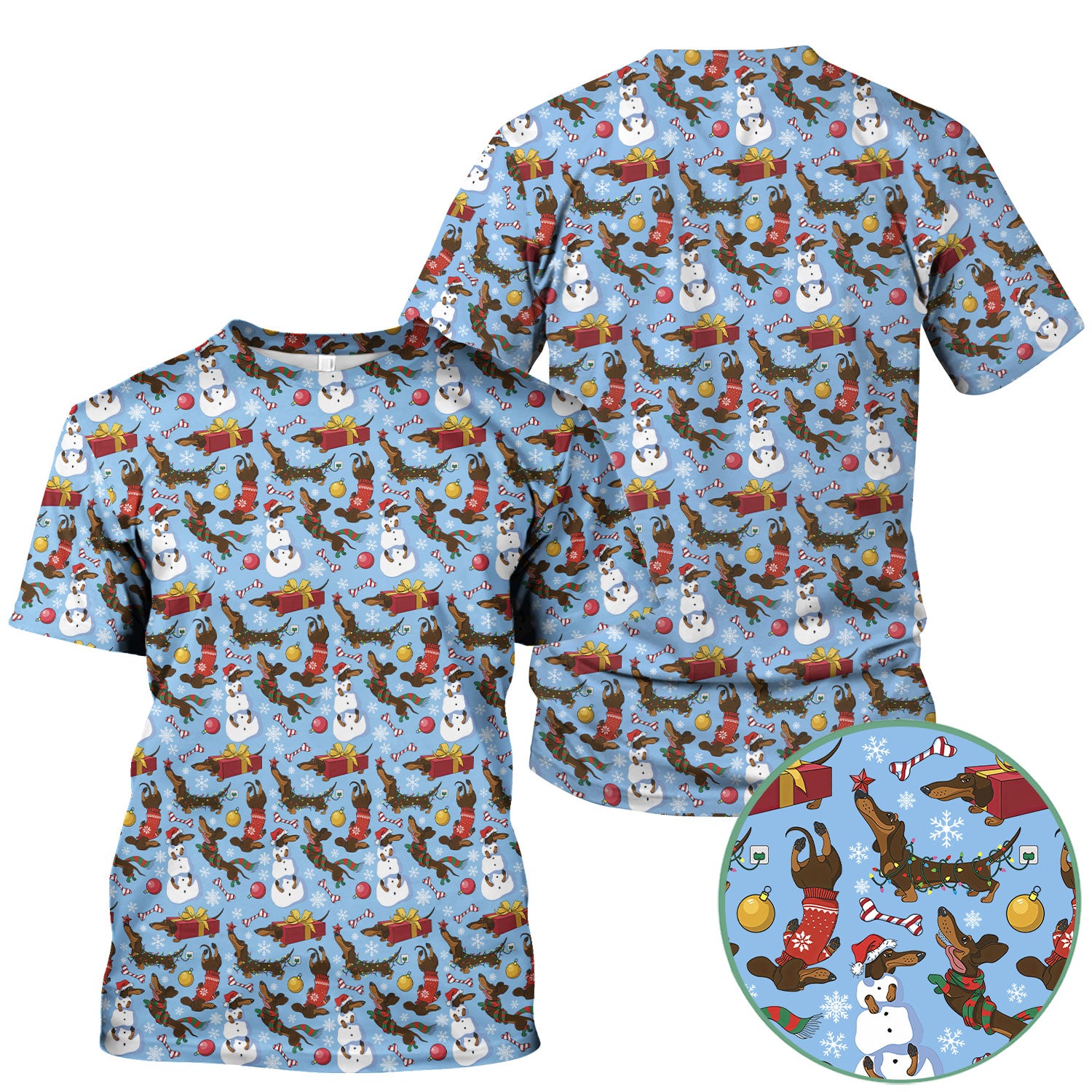 Christmas Nurse Scrubs for Women - Dachshund Dog & Snowman Print - Custom Multi Color Nursing Shirt Holiday Gift