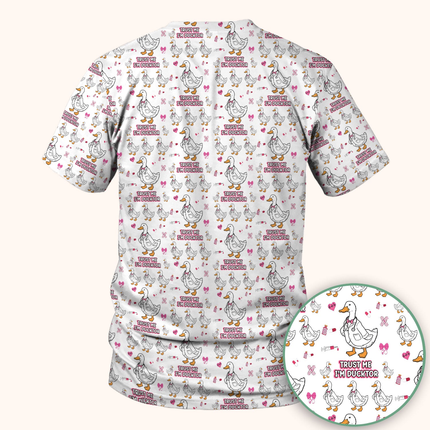 Trust Me I'm Ducktor Scrub Top, Funny Duck Pattern Scrub Shirt, Breathable Fabrics Nursing Uniform For Women