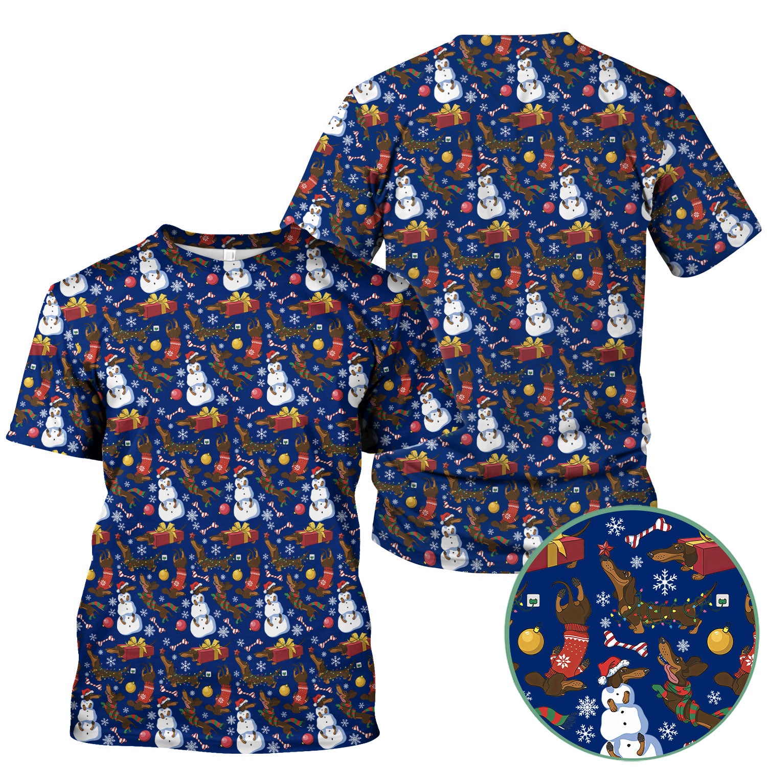 Custom Nurse Scrubs for Women - Christmas Dachshund Dog & Snowman Print - Multi Color Nursing Shirt Holiday Gift for Nurses