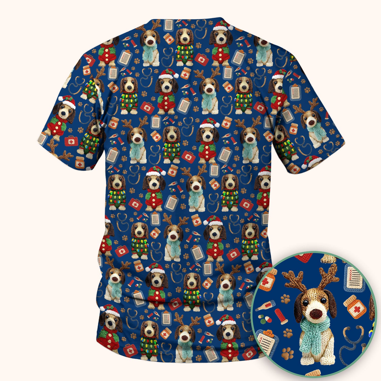 Christmas Doxie Scrubs for Women - Cute Dachshund Christmas Scrub Top for Nurses - Funny Medical Uniform Gift
