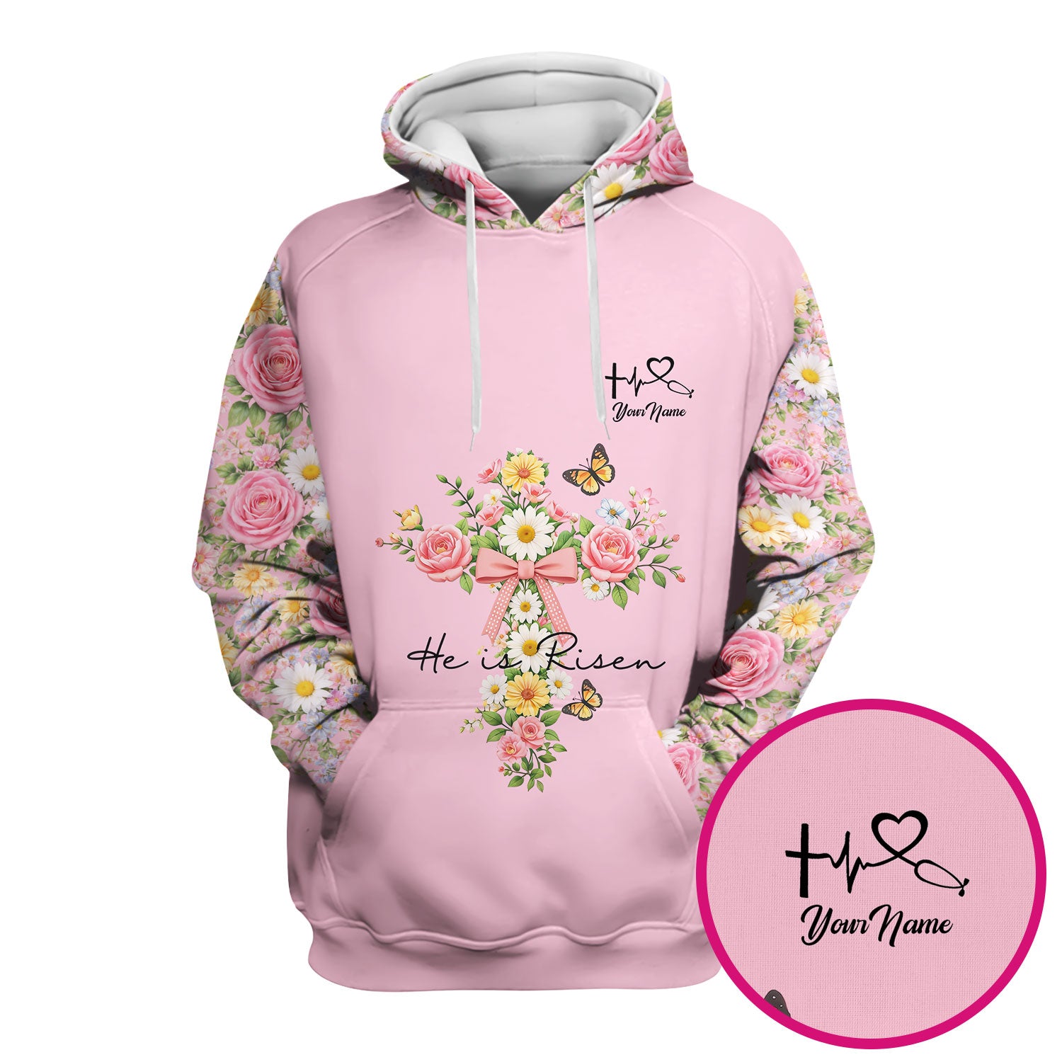 Personalized Meaningful Easter Nurse He Is Risen Floral Cross Bow Pattern Scrub Top, Comfortable Scrubs for Nurses