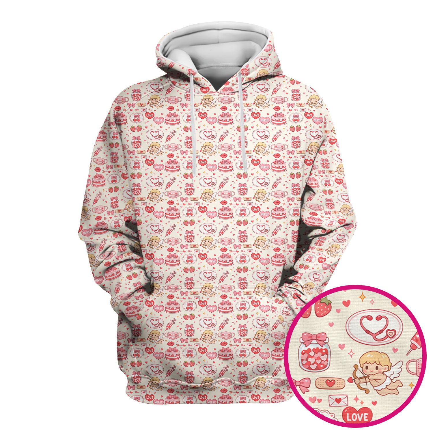 Cupid Nurse Scrub Top, Cute Love Medical Pattern Shirt For Valentine, Breathable Fabrics Nursing Uniform