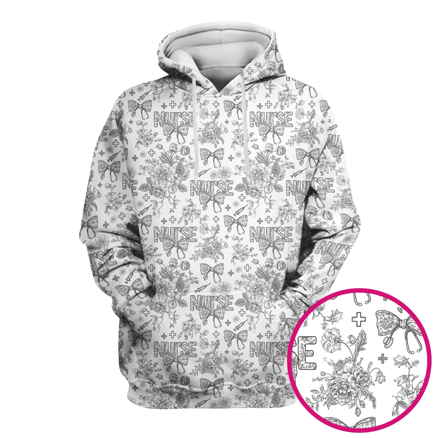 Flower Scrubs for Nurses - Toile de Jouy Style Medical Shirt - Feminine Floral Scrub Top Gift for Women in Healthcare