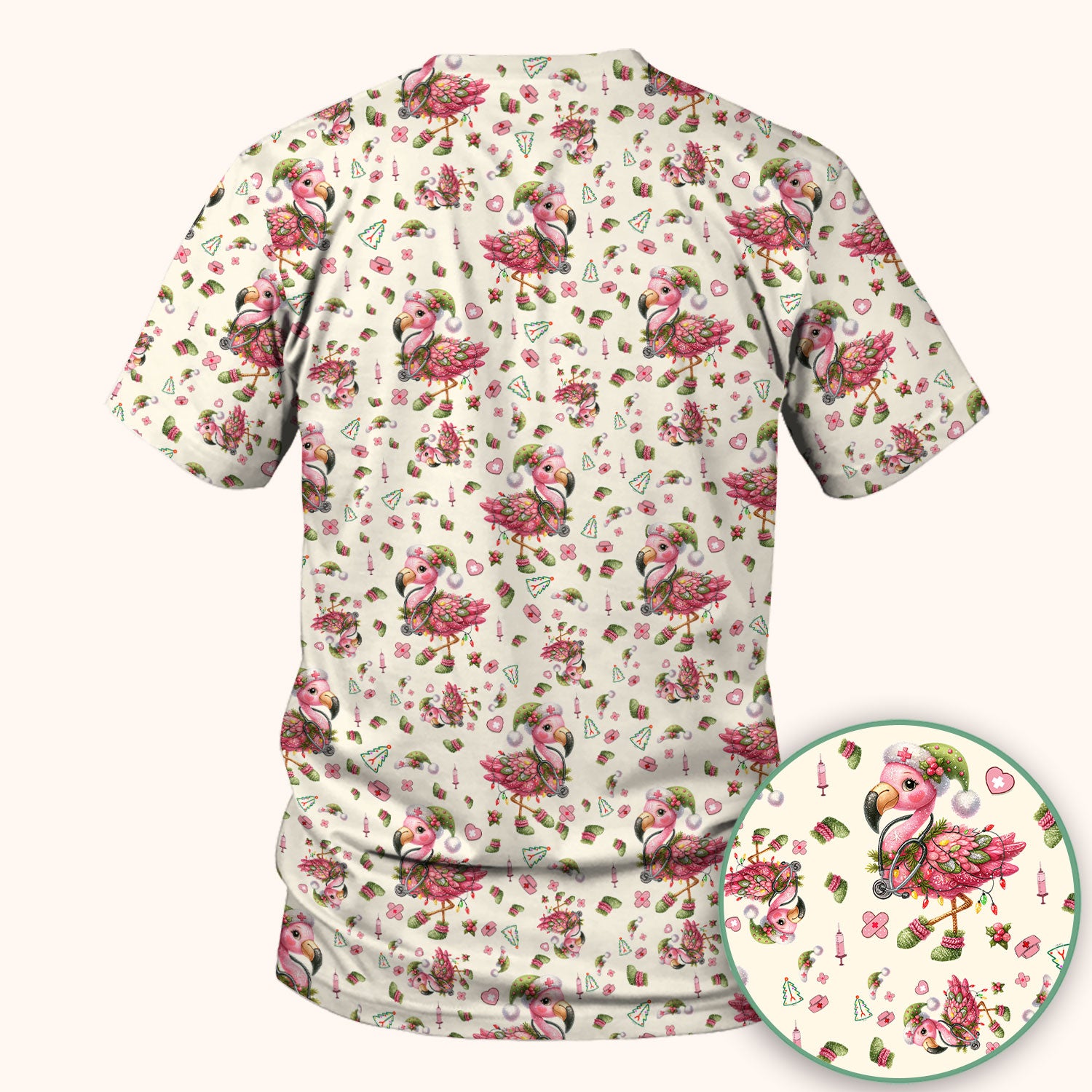 Flamingo Scrub Top for Nurse - Funny Christmas Medical Shirt - Holiday Christmas Gift for Healthcare Workers