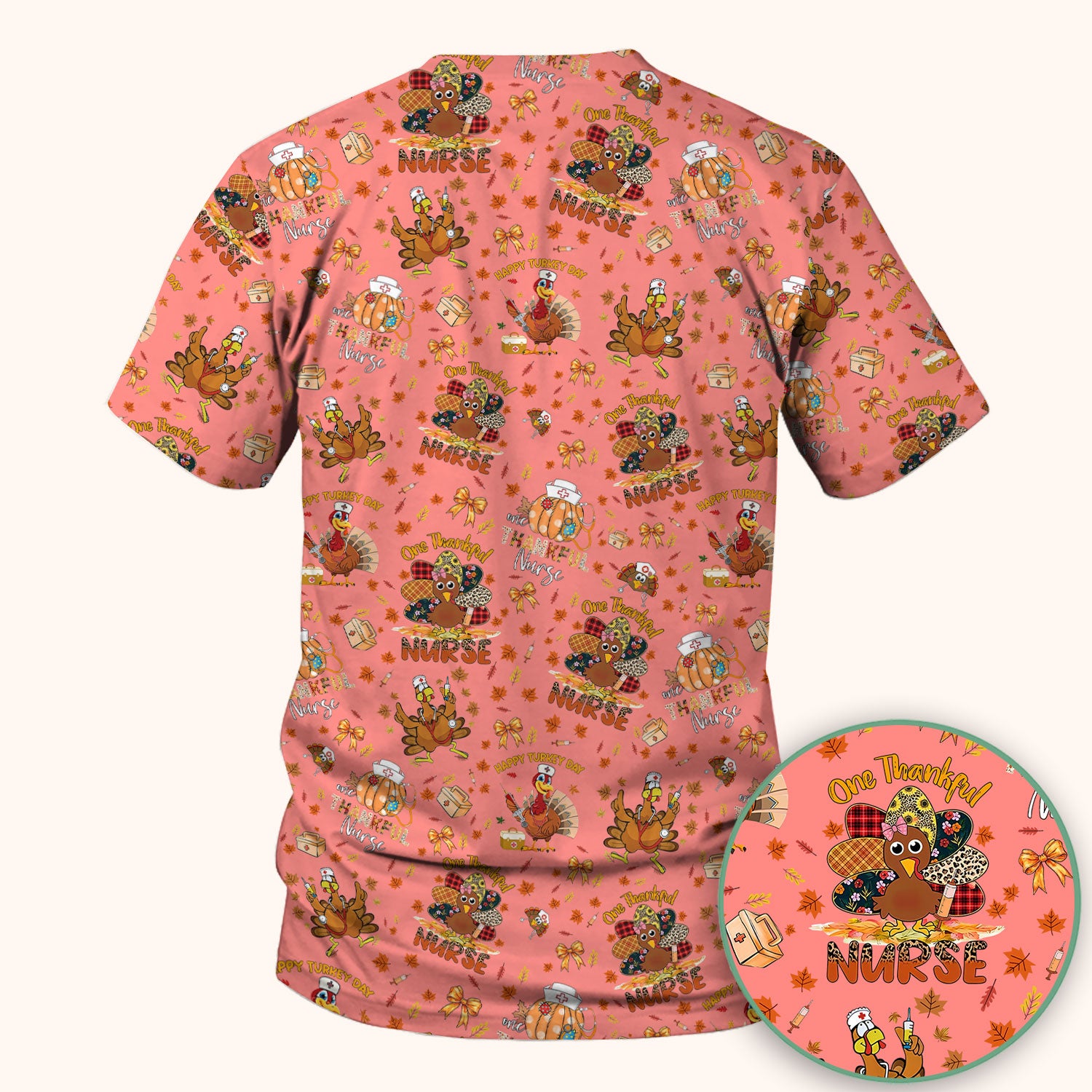 Thanksgiving Nurse Shirt for Women - Turkey Pumpkin Scrub Top for Nurses - Fall Med Uniform for RN CNA LPN