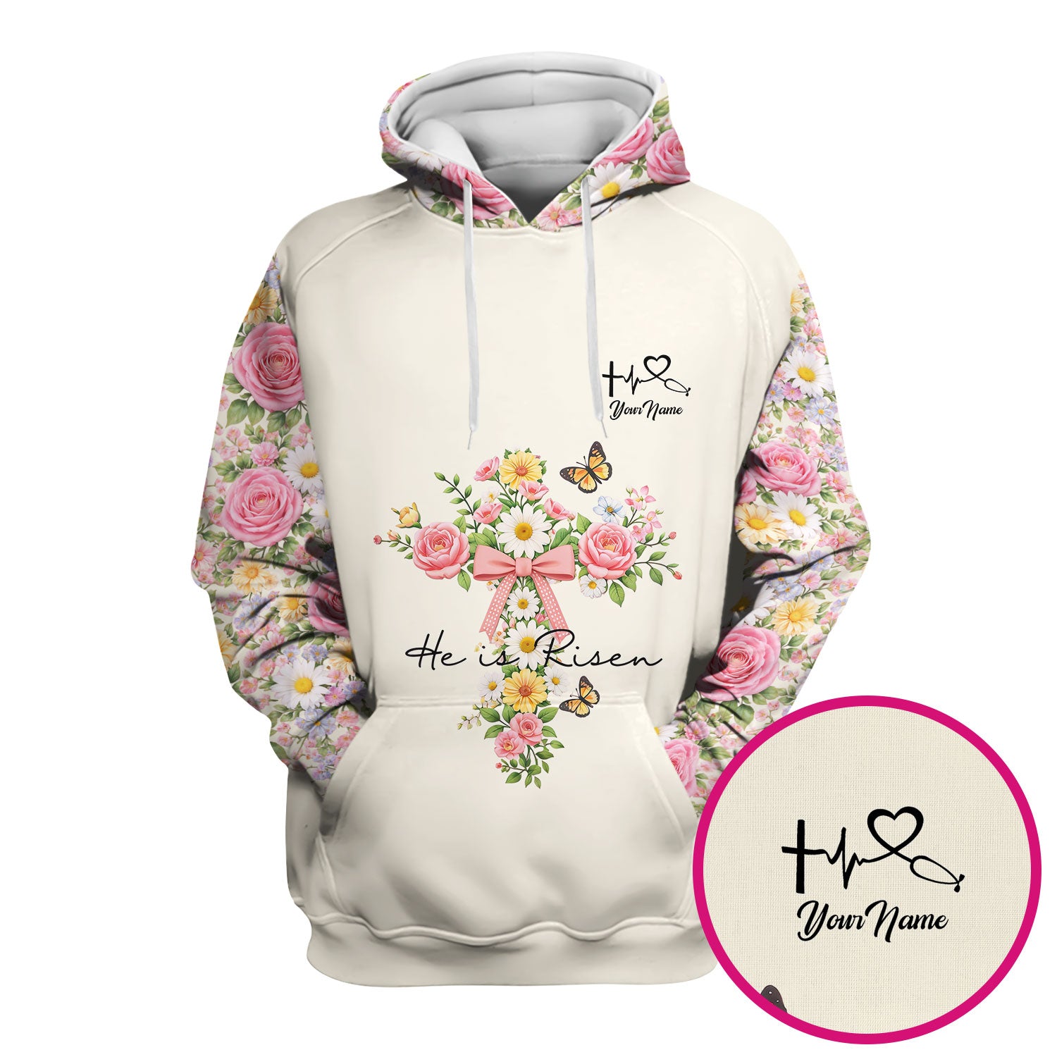 Personalized Meaningful Easter Nurse He Is Risen Floral Cross Bow Pattern Scrub Top, Comfortable Scrubs for Nurses