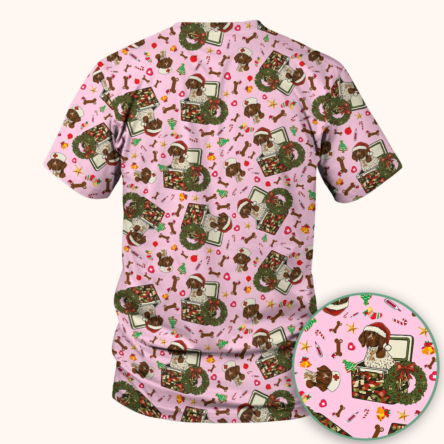 Christmas Dachshund Scrub Top - Cute Sausage Dog Nurse Shirt - Funny Holiday Medical Uniform for Women RN LPN CNA Gift
