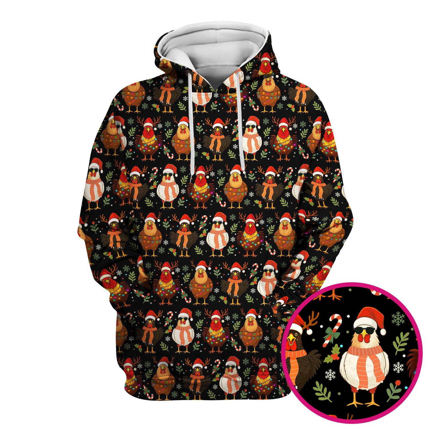 Christmas Chicken Scrub Tops for Women - Funny Holiday Hen Pattern Medical Scrub Shirt - Christmas Scrubs with Cute Chicken Design