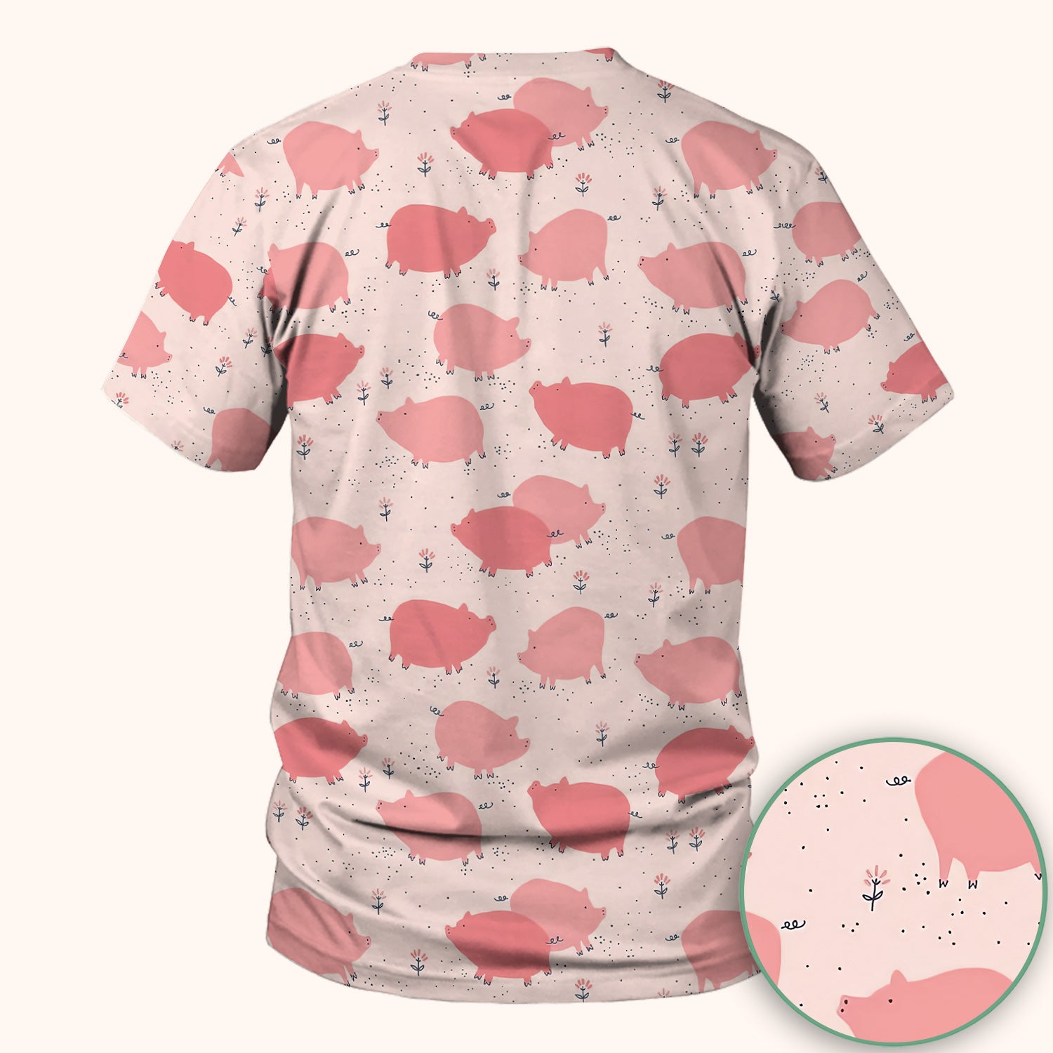 Pink Pig Farm Pattern Scrub Top, Comfortable Scrubs for Nurses
