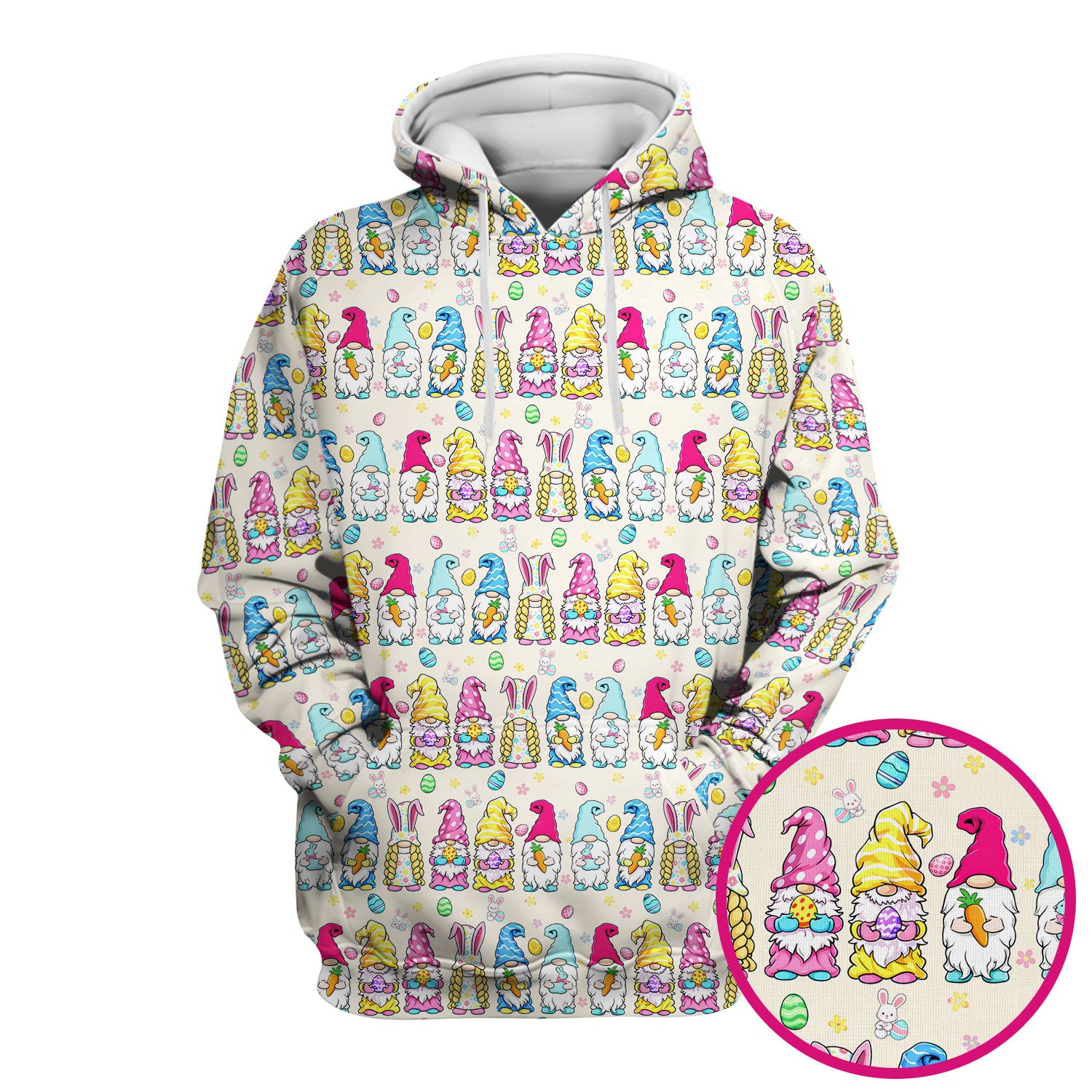 Colorful Easter Gnome Bunny Eggs Print Scrub Top, Comfortable Scrubs for Nurses