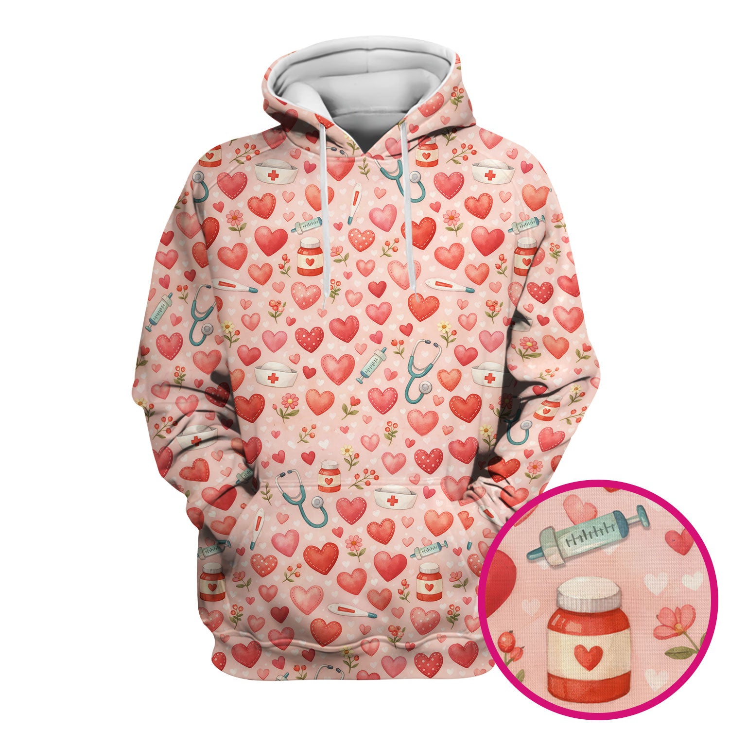 Cute Medical Heart Pattern Scrub Top, Valentine Nurse Scrub Shirt, Breathable Fabrics Nursing Uniform