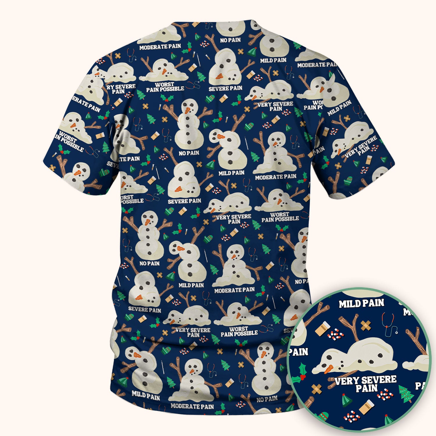 Funny Snowman Pain Scale Scrub Top for Nurse - Christmas Medical Shirt for Women RN LPN CNA - Cute Winter Nursing Uniform