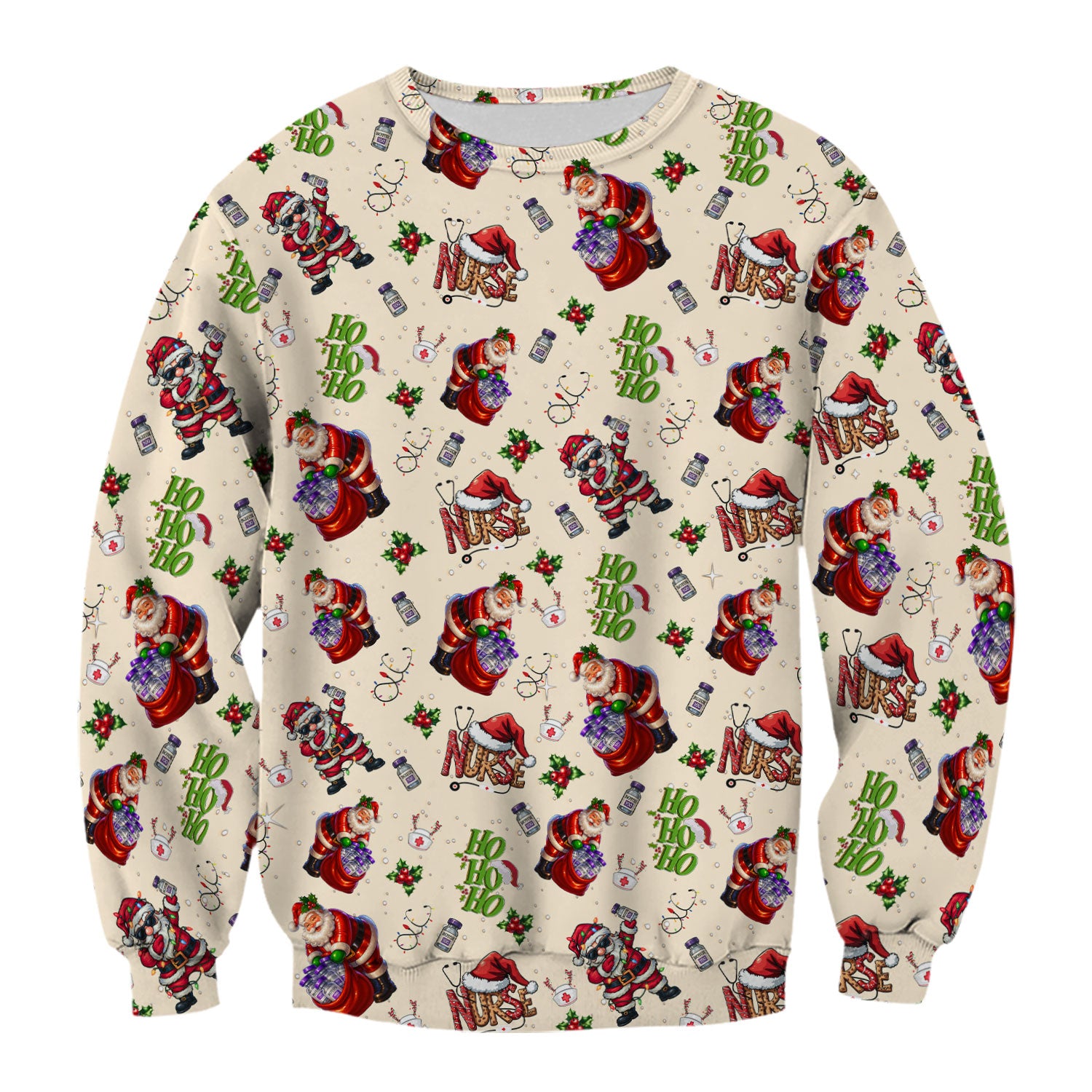 Christmas Nurse Scrub Top Multi Color - Funny Santa Claus Scrub Shirt for Women - Cute Holiday Nursing Work Shirt with Pockets