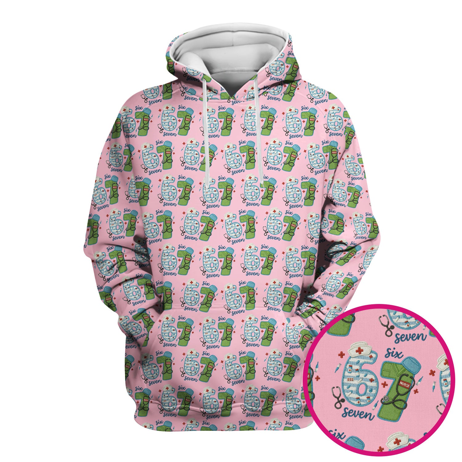Nurse Six Seven Pattern Scrub Top, Cute Medical Number Print Shirt for Nursing Professionals
