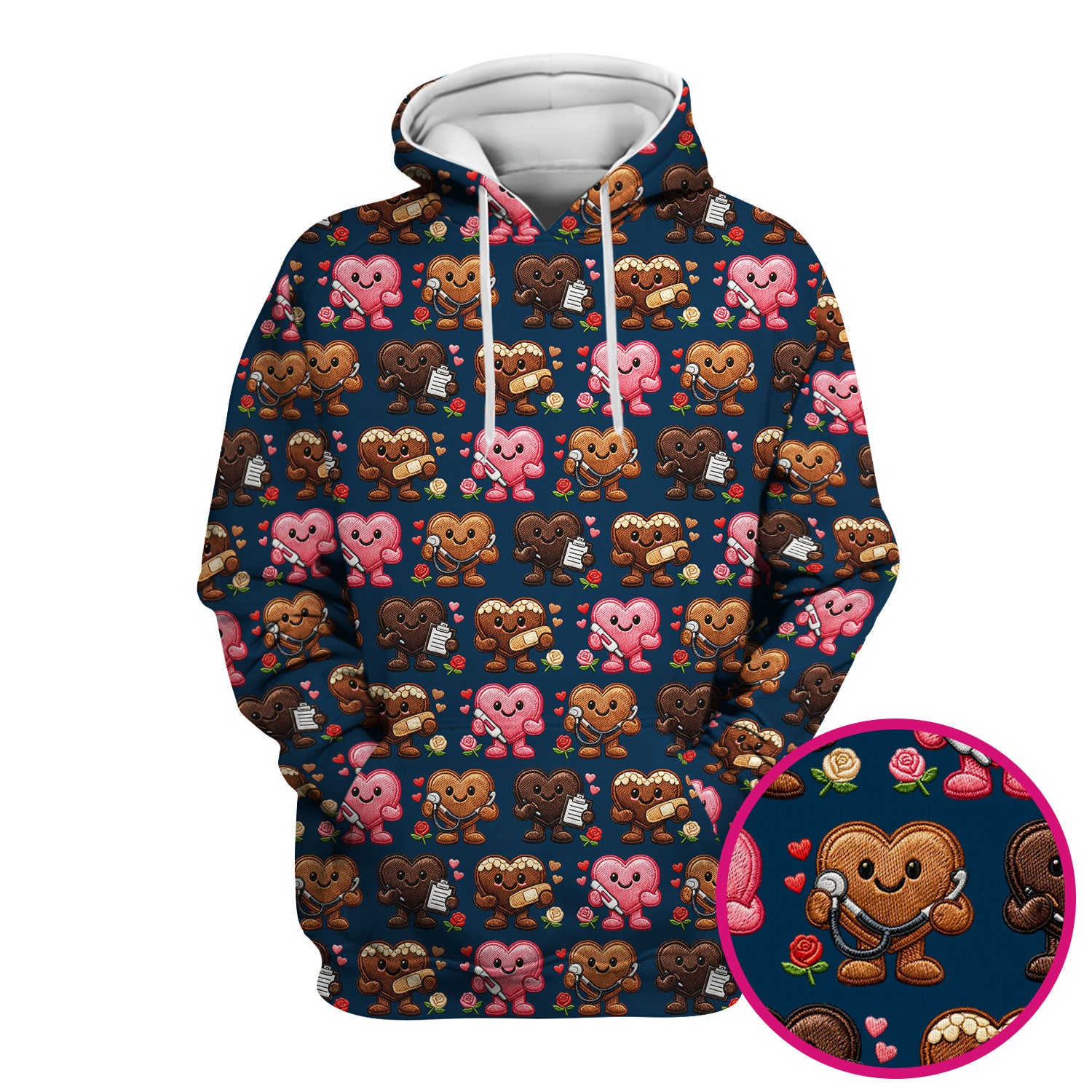 Valentine Heart Nurse Scrub Top, Cute Medical Love Pattern Shirt, Breathable Fabrics Nursing Uniform