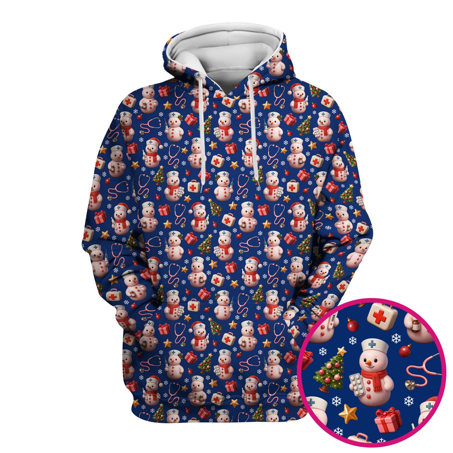 Snowman Pattern Christmas Nurse Scrub Top - Cute Holiday Medical Shirt - Funny Festive Scrubs Gift for RN LPN CNA Nurses