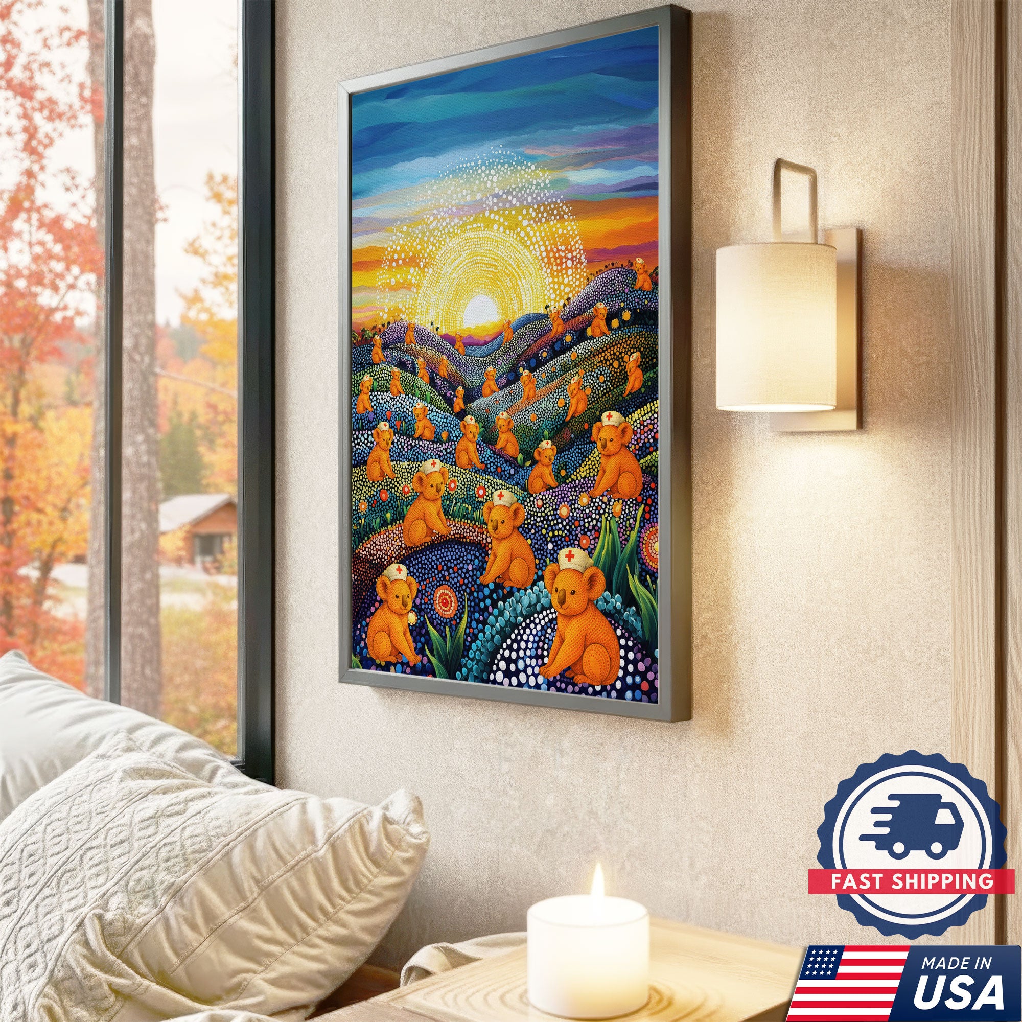 Australian Koala Dot Art Inspired Canvas - Medical Wall Decoration