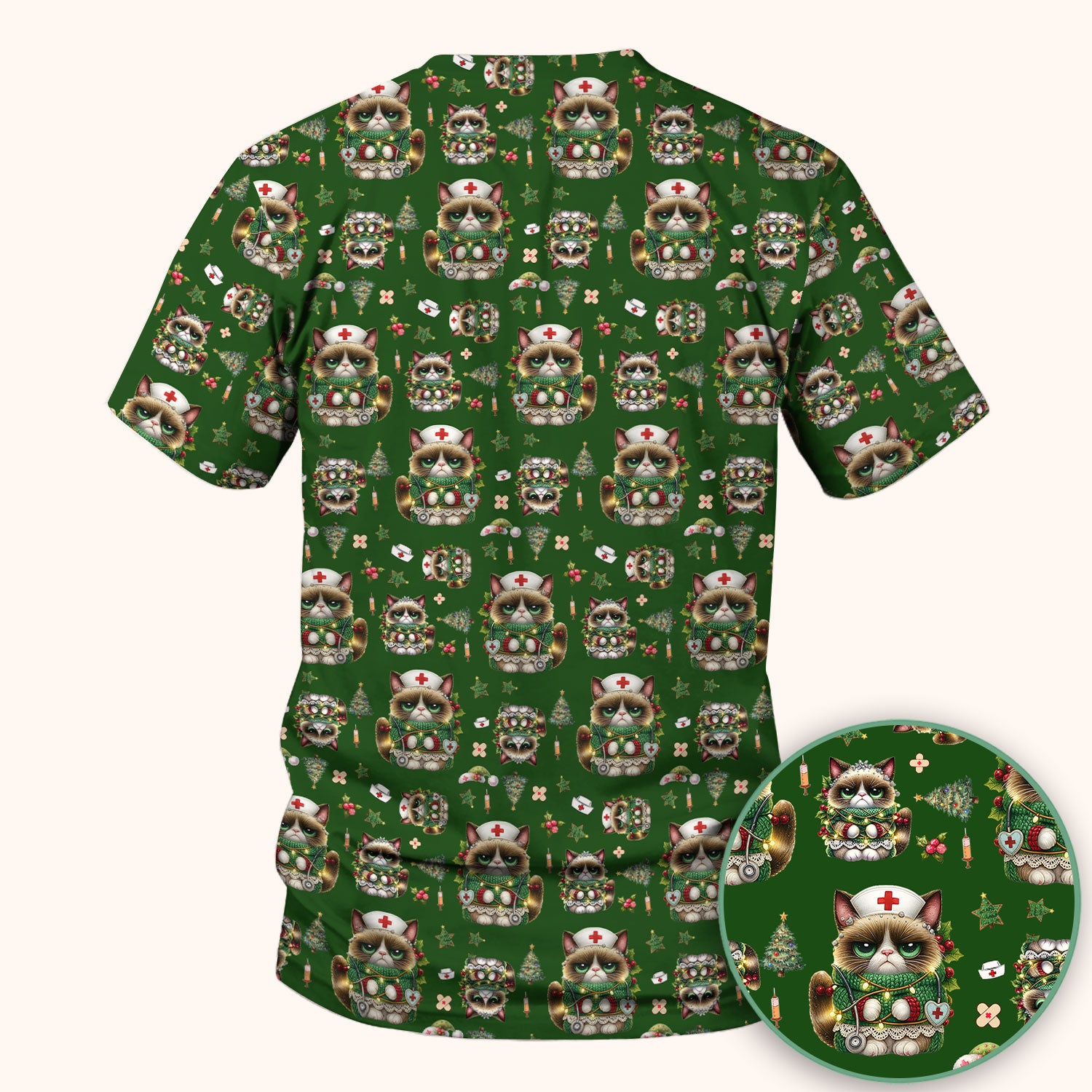Christmas Nurse Scrub Top - Funny Cat Nursing Shirt - Cute Holiday Medical Uniform for Women RN LPN CNA
