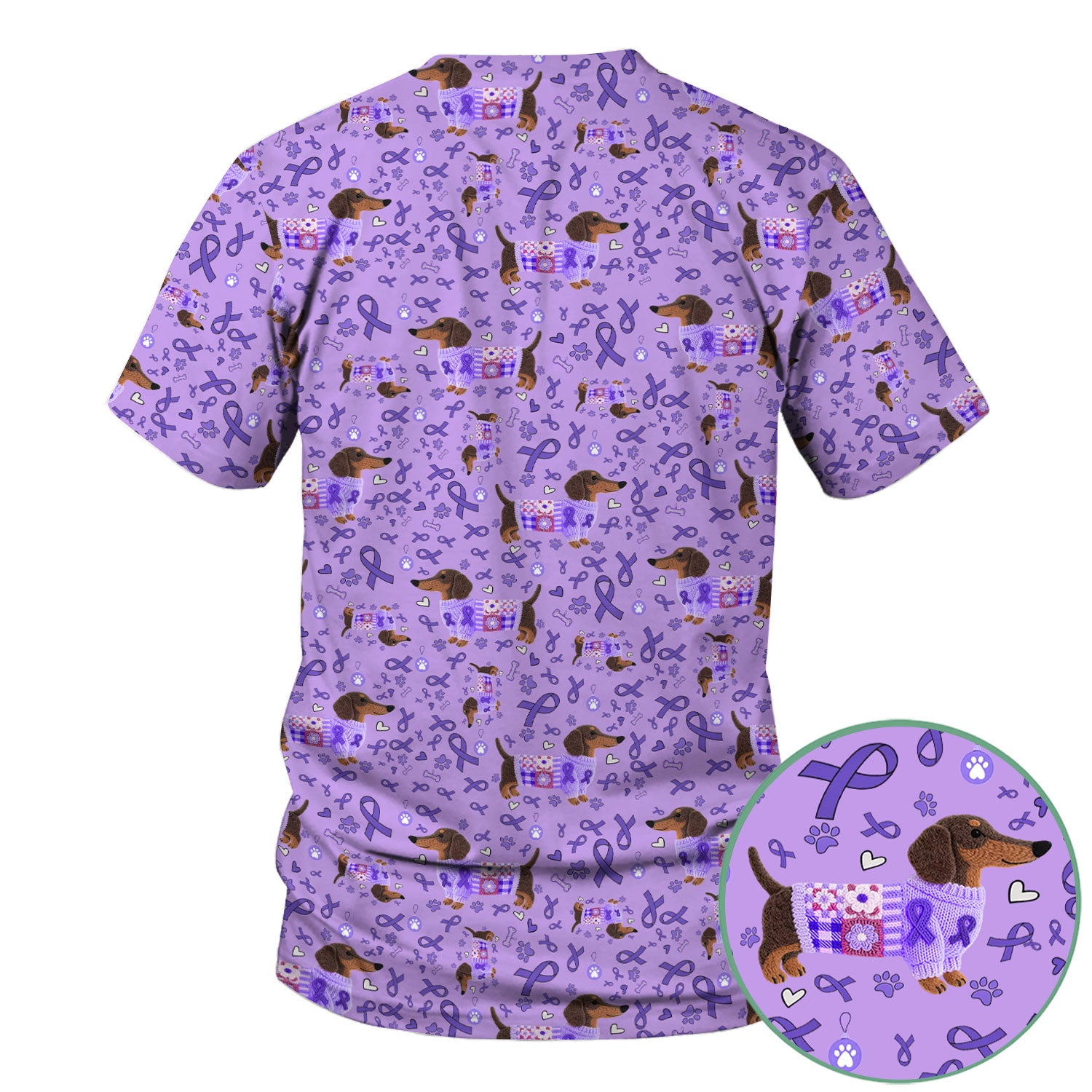 Wiener Dog Purple Ribbon Cancer Awareness Scrub - Breathable Fabrics Nursing Uniform - Comfortable Scrubs for Nurses