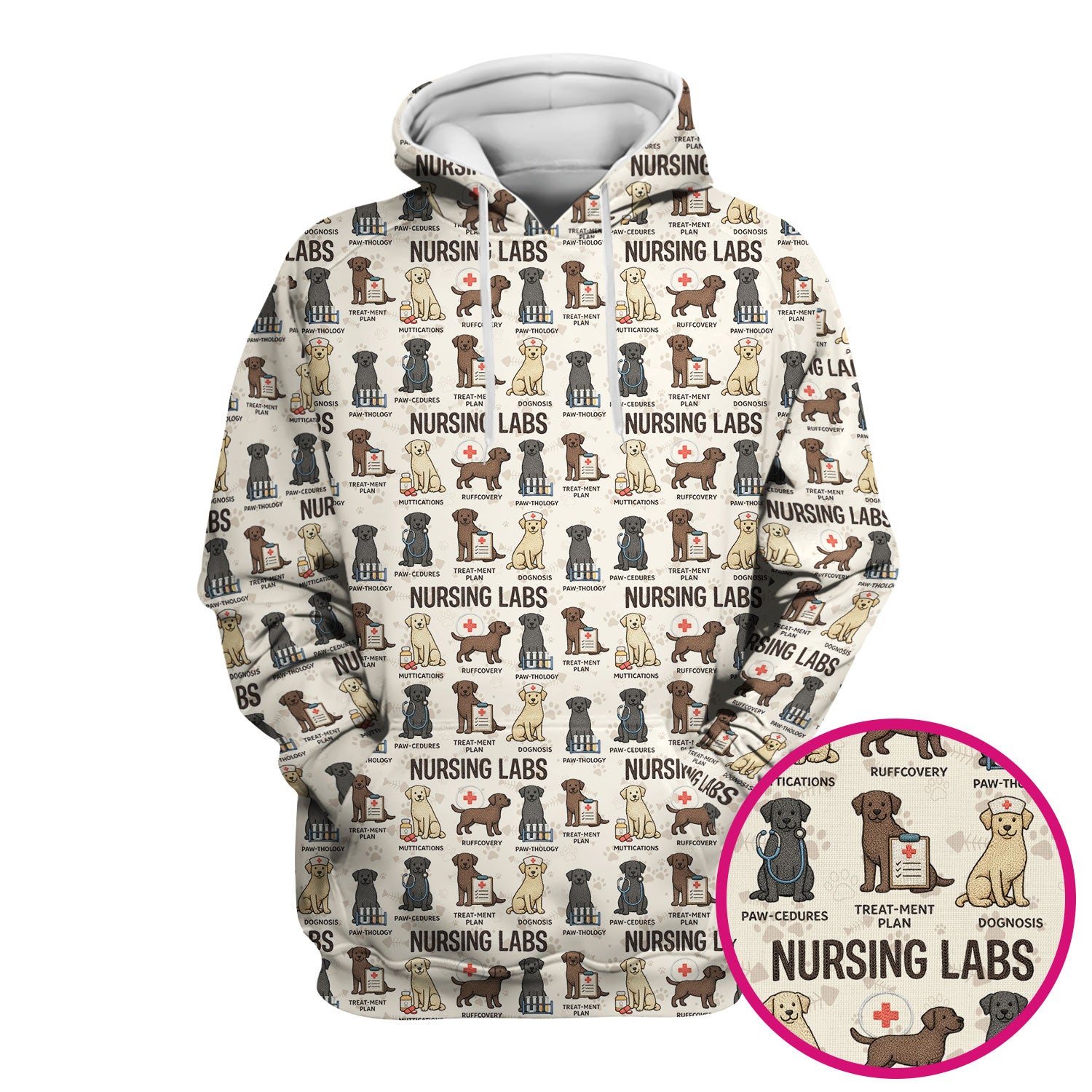 Playful Nursing Labs Dog Pattern Scrub Top, Comfortable Scrubs for Nurses