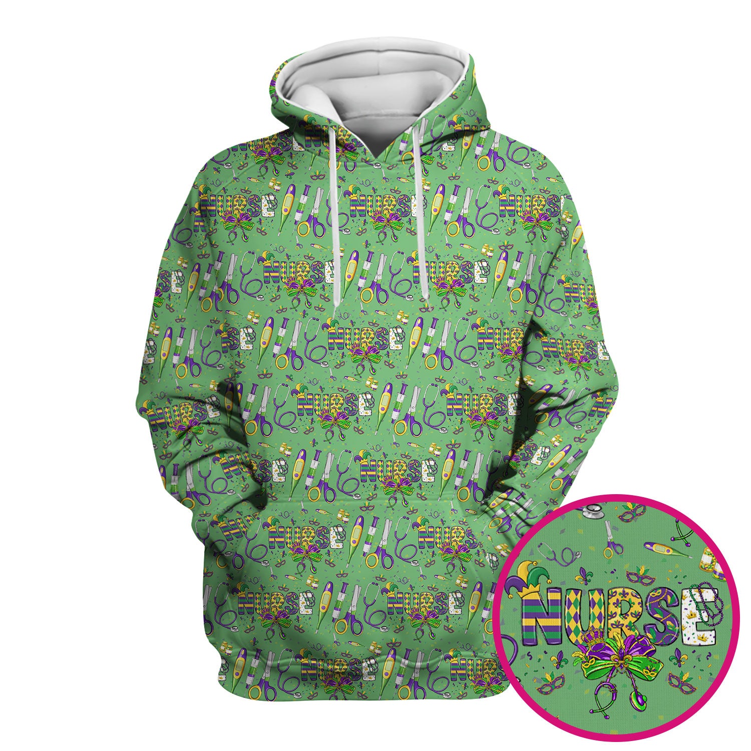 Mardi Gras Nurse Scrub Top, Holiday Medical Pattern Nurse Shirt, Breathable Fabrics Nursing Uniform