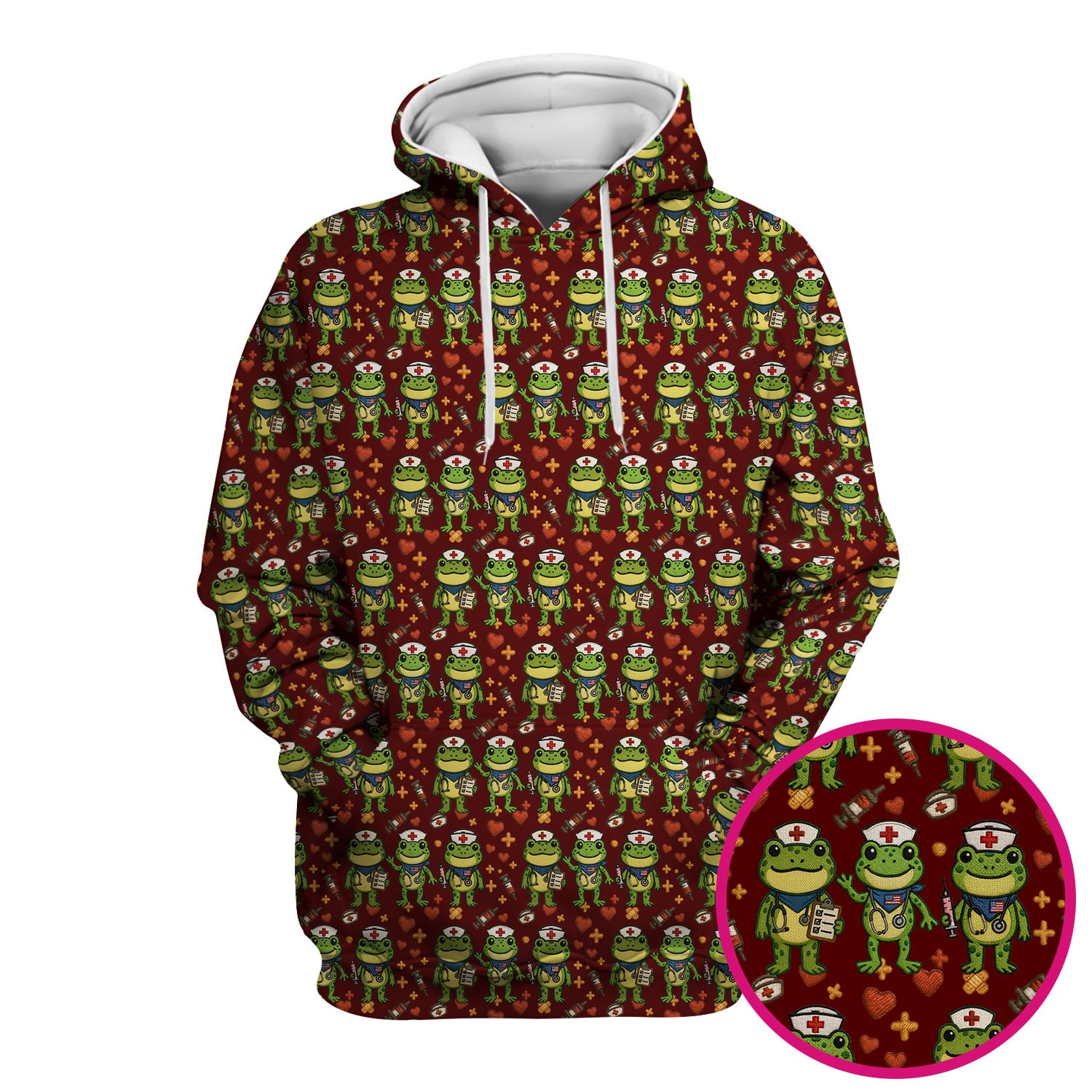 Frog Pattern Scrub Top, Cute Frog Scrub Shirt, Breathable Fabrics Nursing Uniform