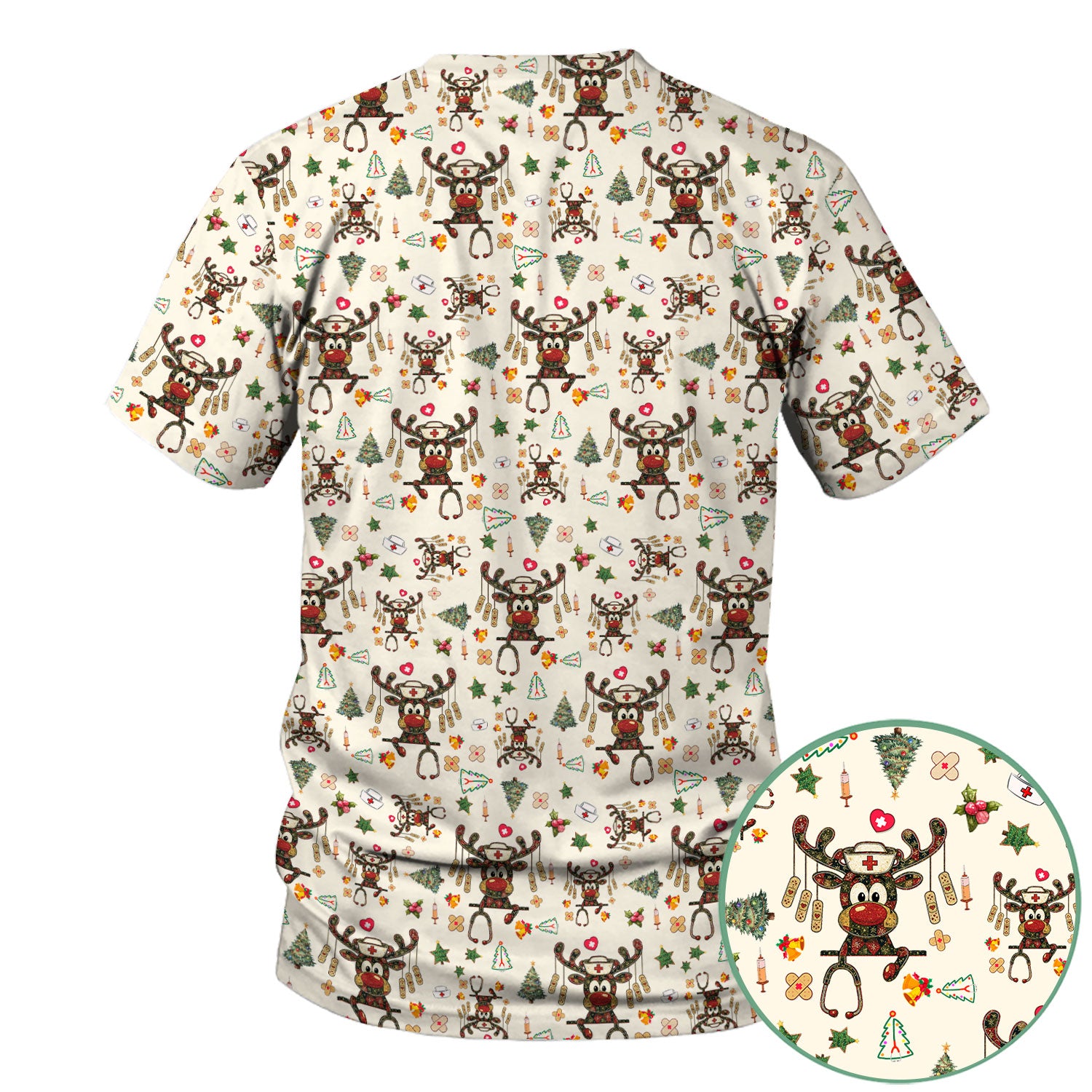 Reindeer Christmas Nurse Scrub Top - Funny Holiday Scrub Shirt - Cute Medical Uniform for Women RN LPN CNA Gift