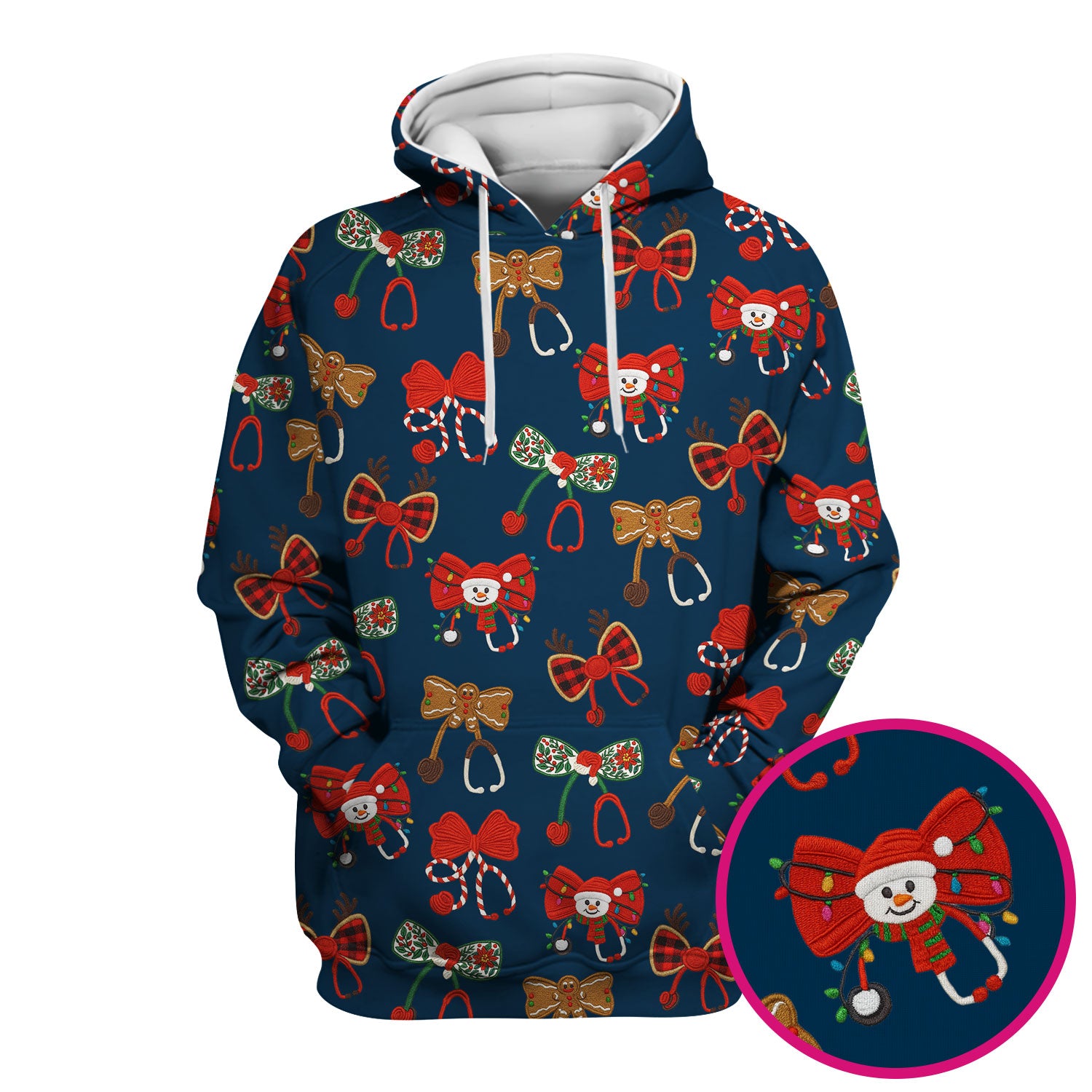 Christmas Stethoscope Bow Nurse Scrub Top, Xmas Pattern Scrub Shirt, Holiday Nursing Uniform