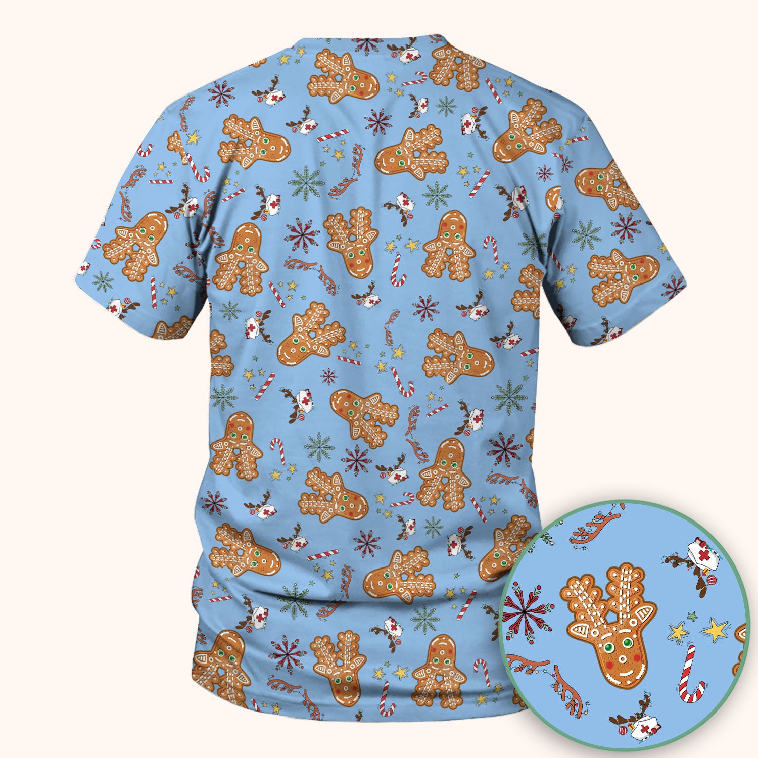Gingerbread Cookies Reindeer Scrub Top - Funny Christmas Gingerbread Nursing Uniform - Comfortable Scrubs for Nurses