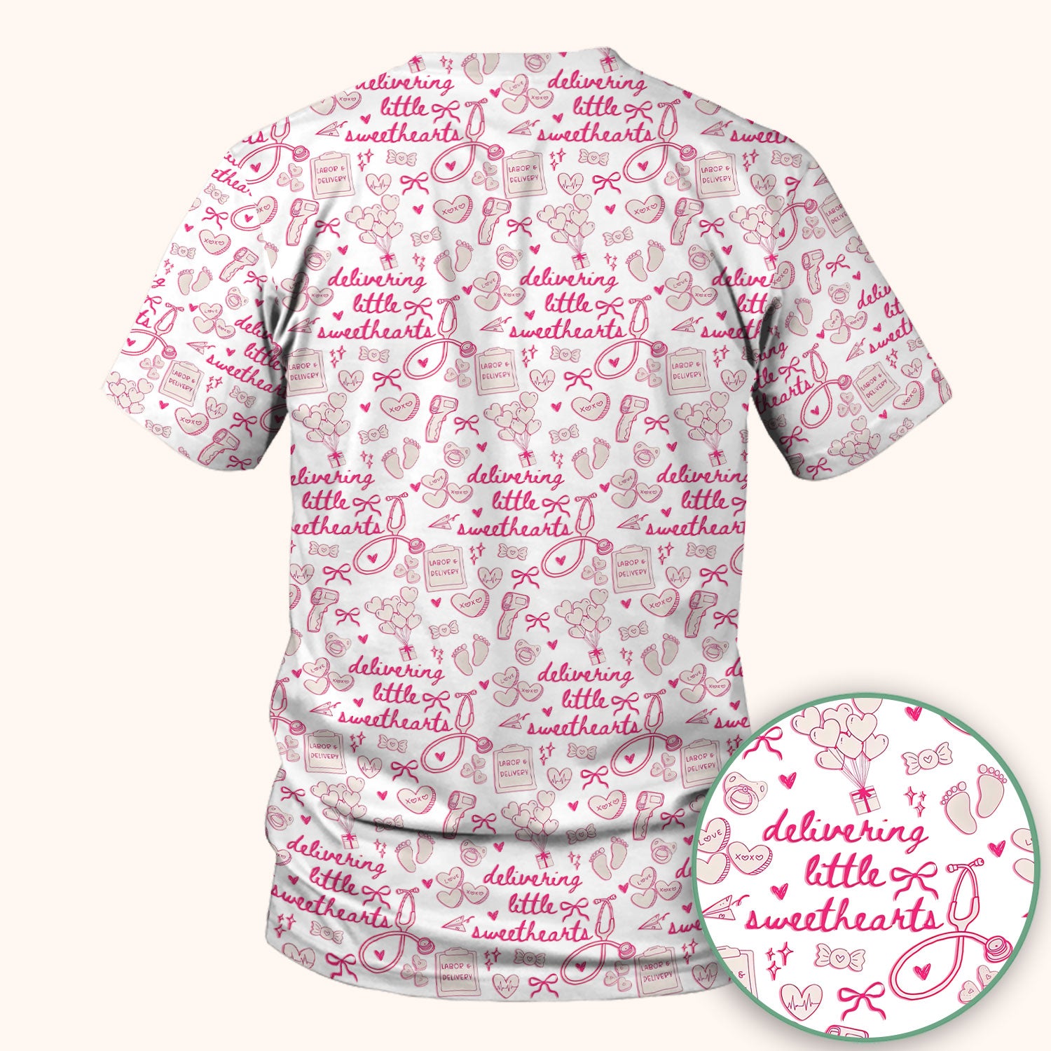 Valentine Labor And Delivery Scrub Top, XOXO Pattern Scrub Shirt, Breathable Fabrics Nursing Uniform For Women