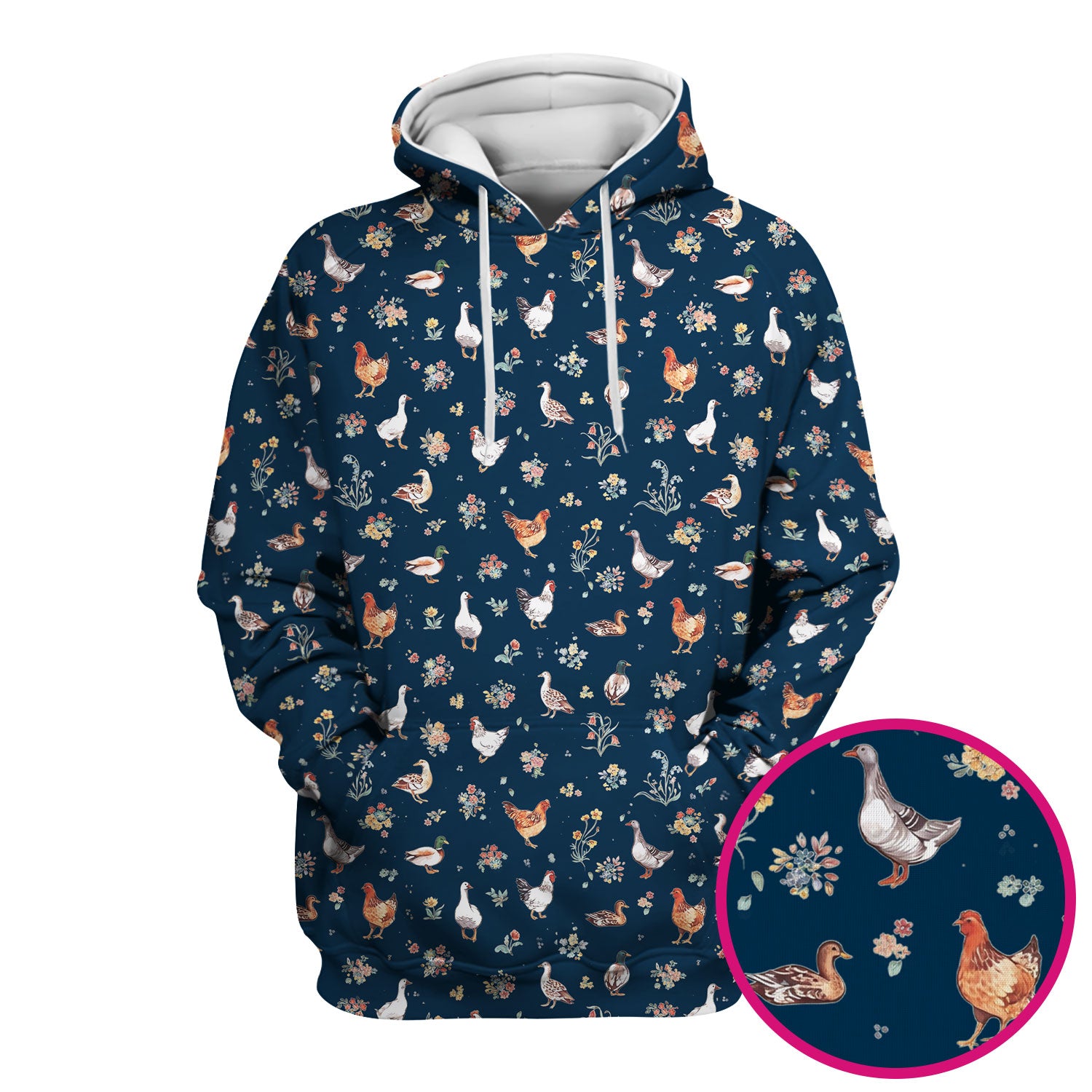 Farm Chicken Duck Floral Pattern Scrubs Top, Comfortable Scrubs for Nurses