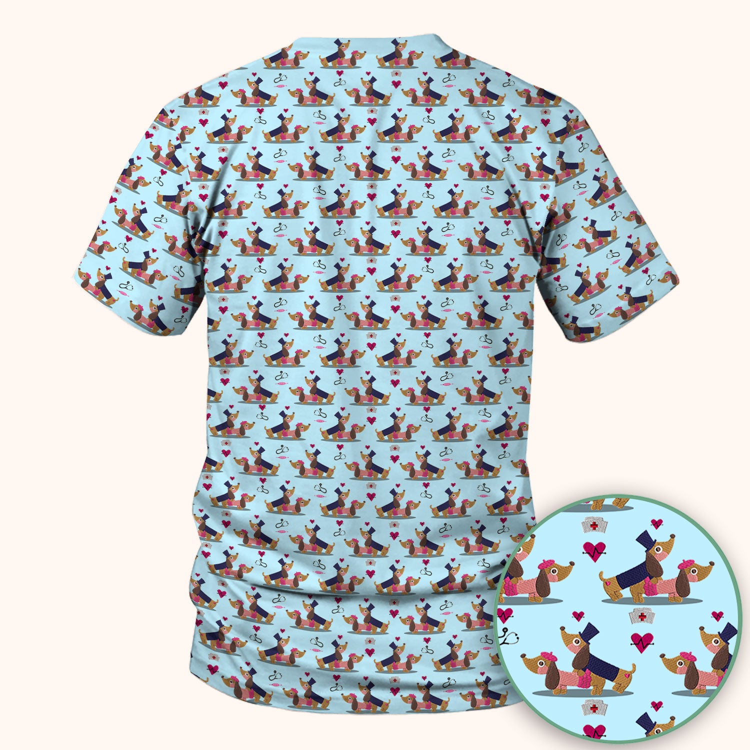 Cute Dachshund Valentine Nurse Scrub Top - Funny Gift for Women