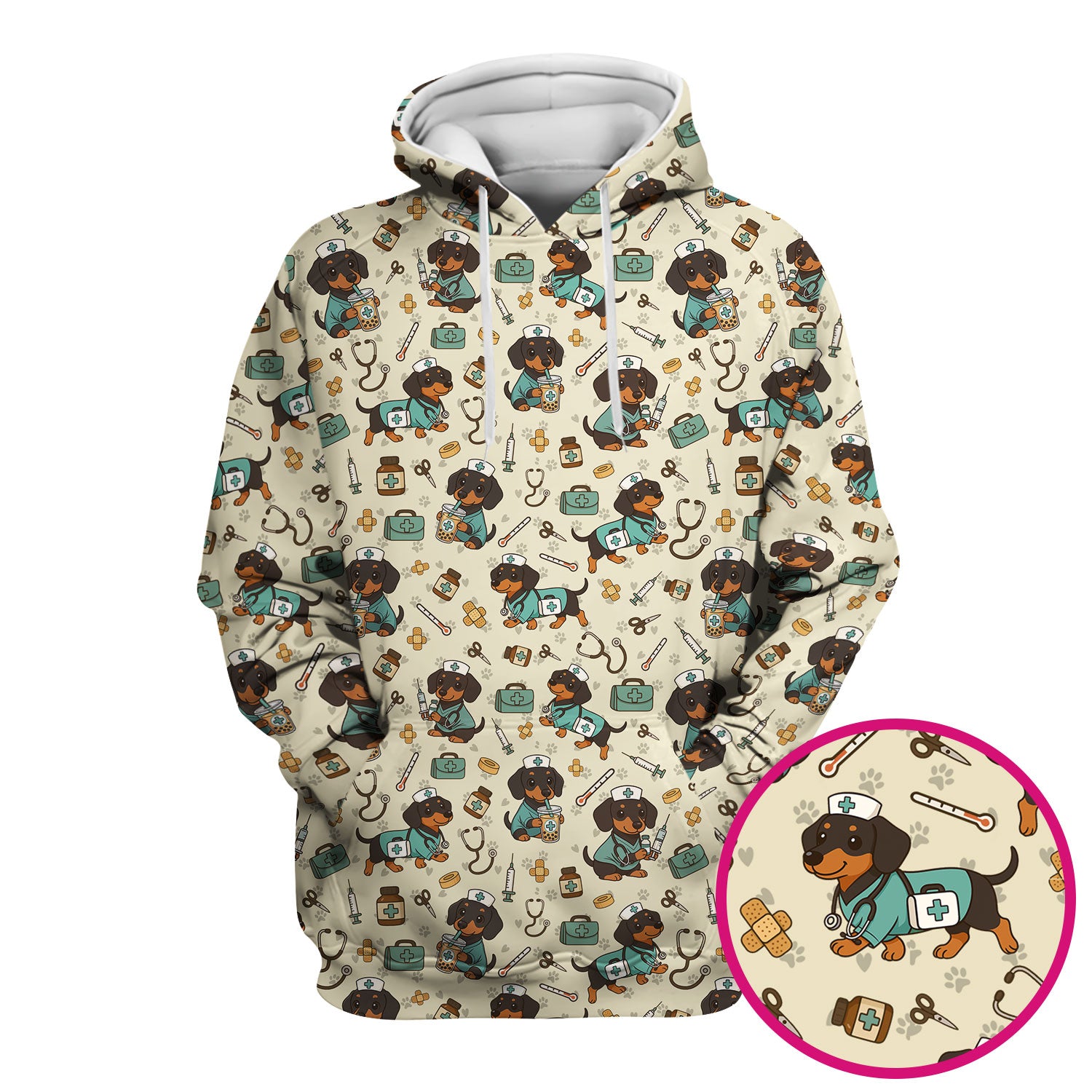 Funny Dachshund Nurse Scrubs - Cute Dog Print Medical Shirt - Holiday Nurse Scrub Top Gift for RN CNA Doctor, Women & Men