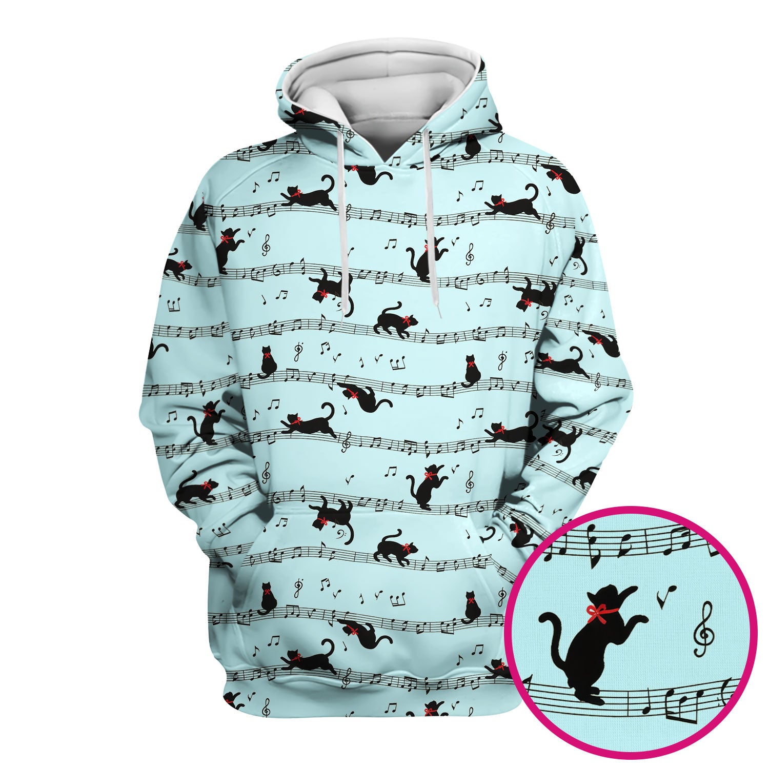 Cute Dancing Black Cat Music Staff Pattern Scrub Top, Comfortable Scrubs for Nurses