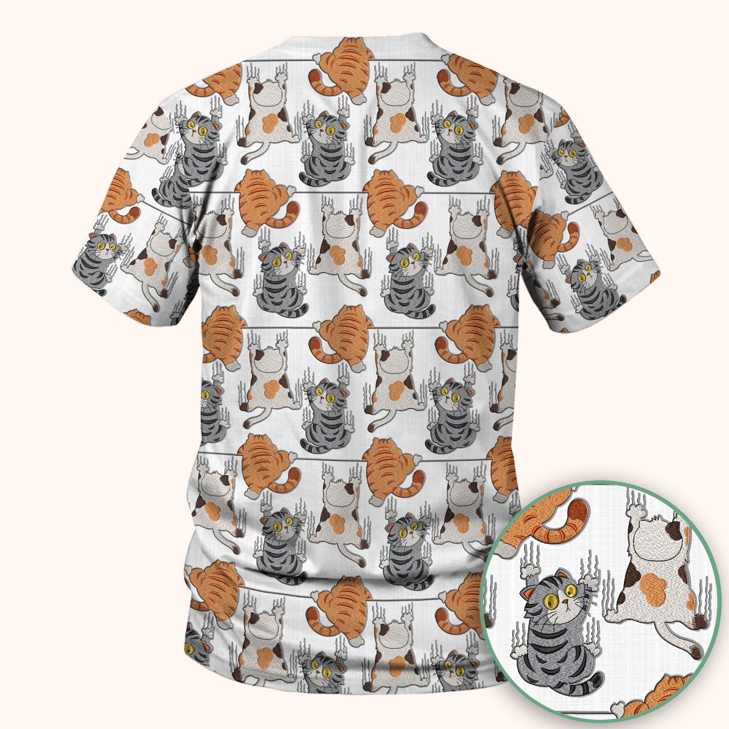 Cute Cat Pattern Nurse Scrub Top, Cats Medical Pattern Shirt, Breathable Fabrics Nursing Uniform