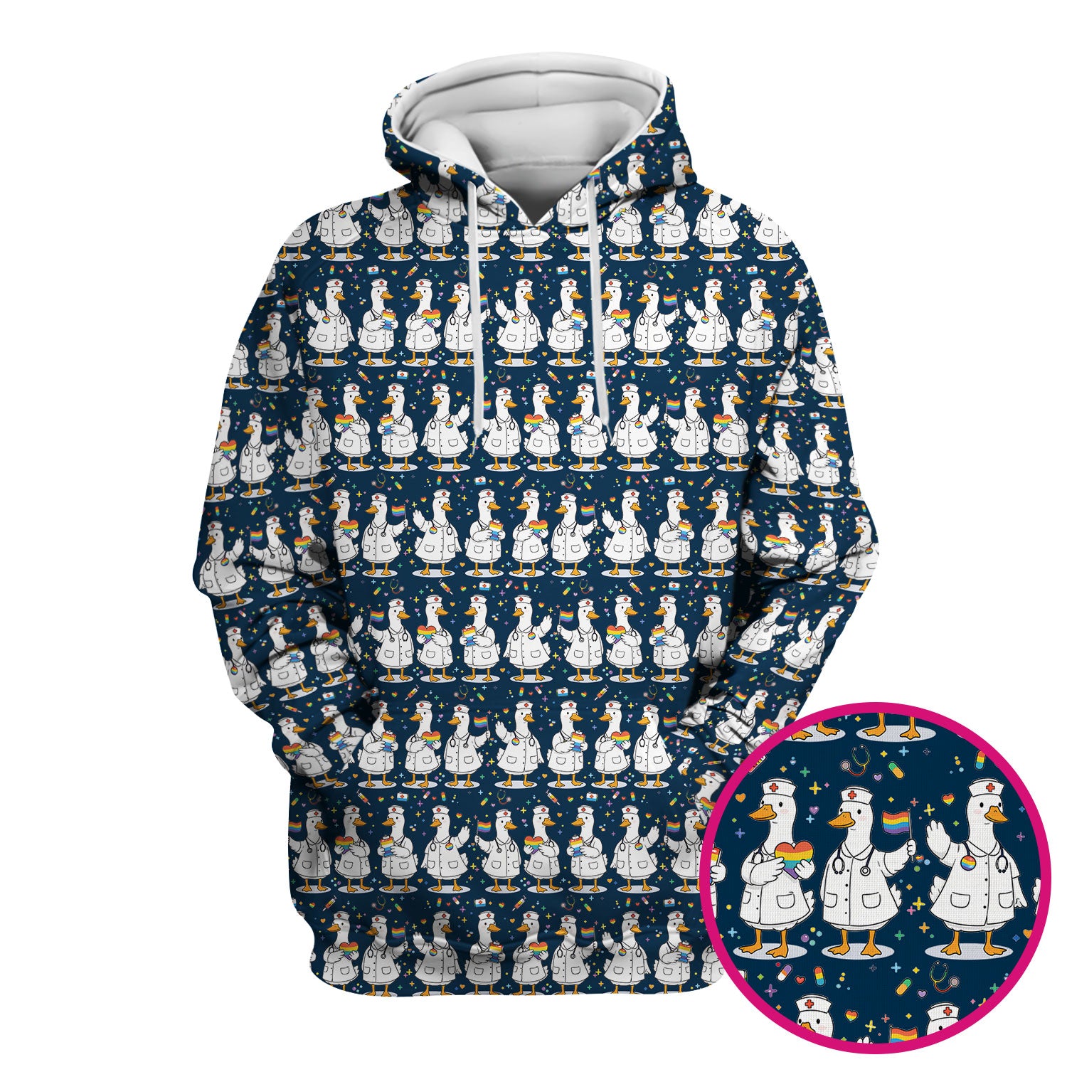 Cute Nurse Duck Pride Theme Scrub Top for Women, Breathable Nursing Uniform